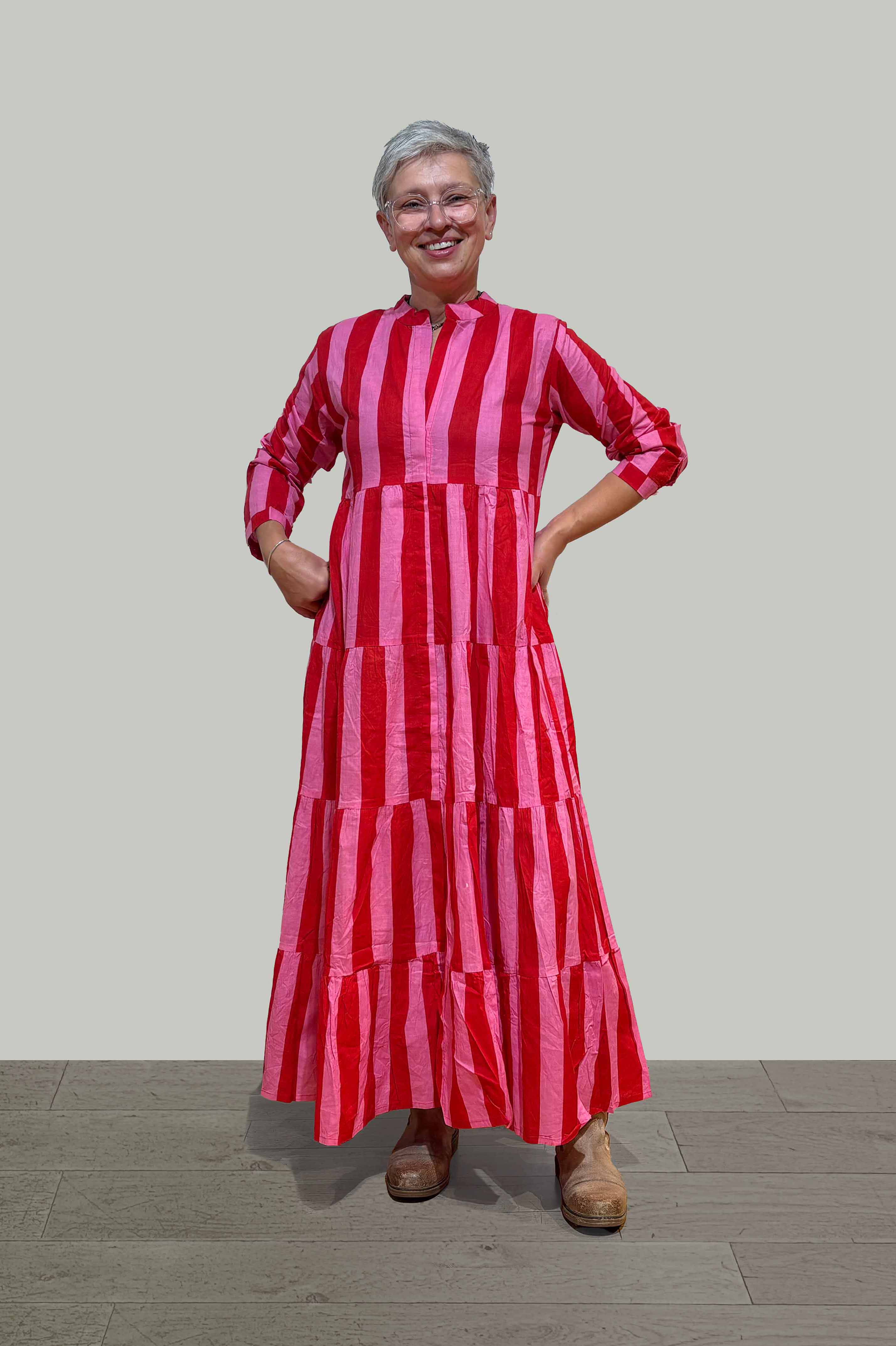 Crimson Harmony Hand Block Printed Dress