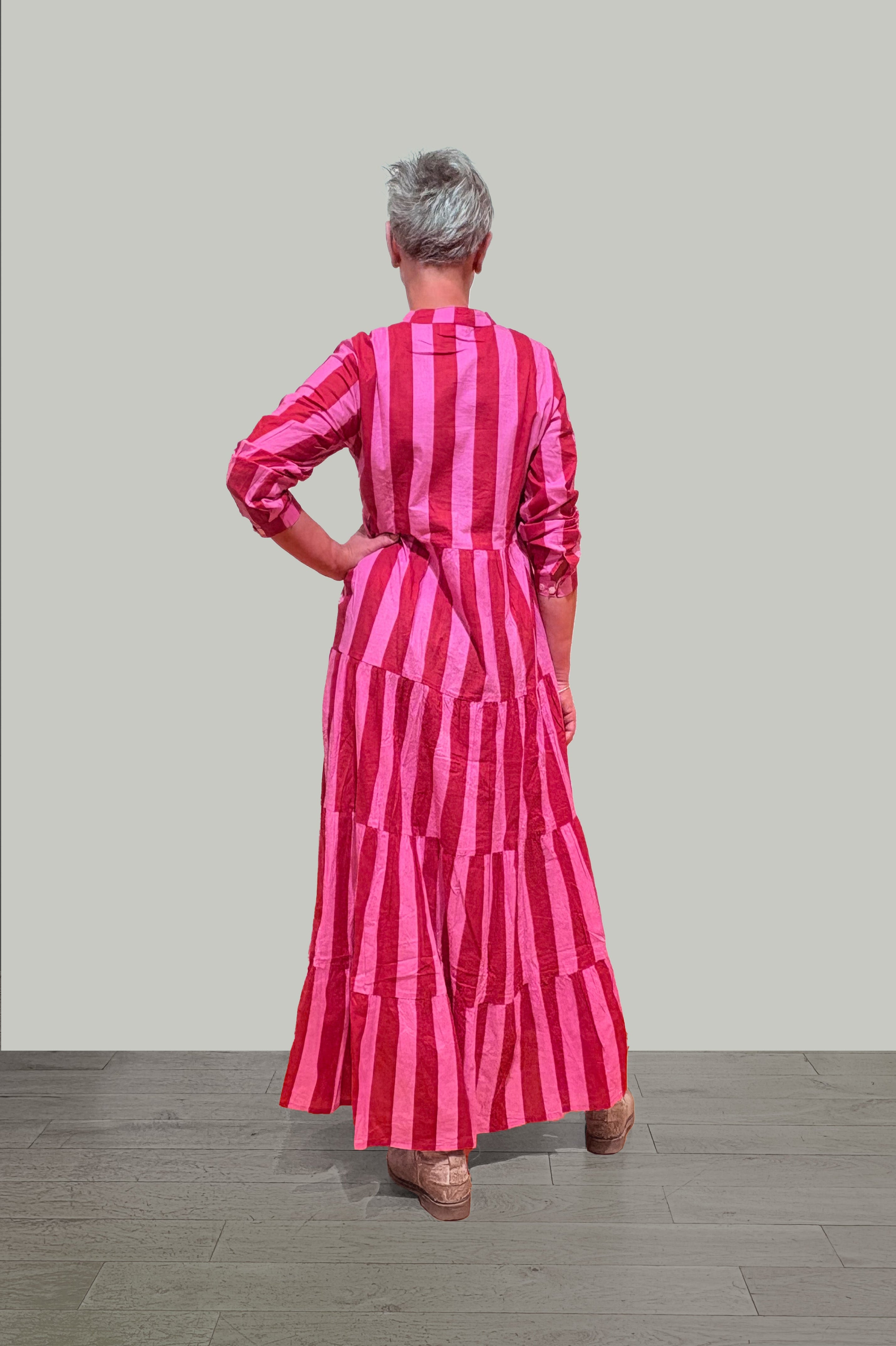 Crimson Harmony Hand Block Printed Dress