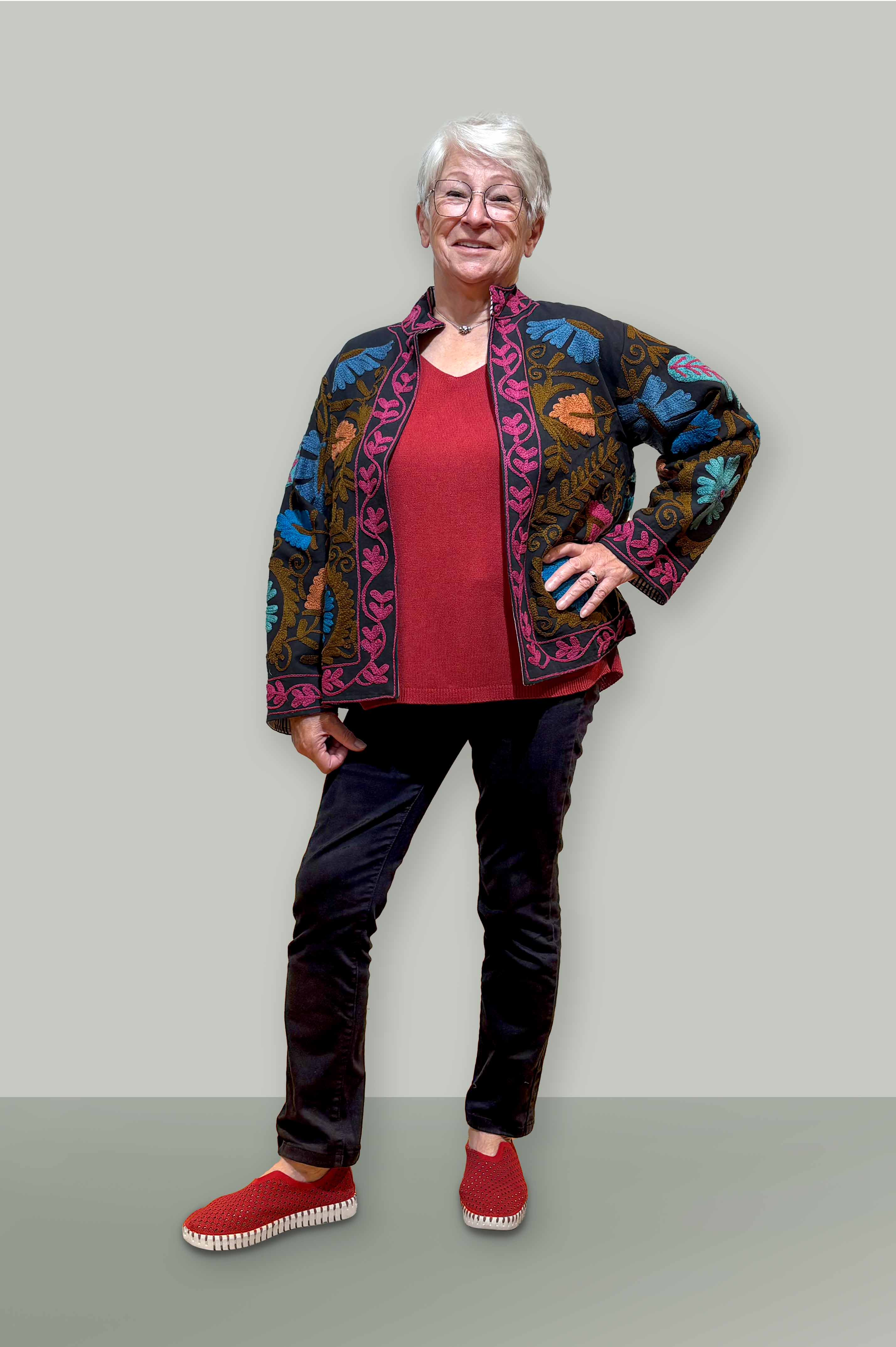 Hand-Embroidered Cotton Jacket-Black