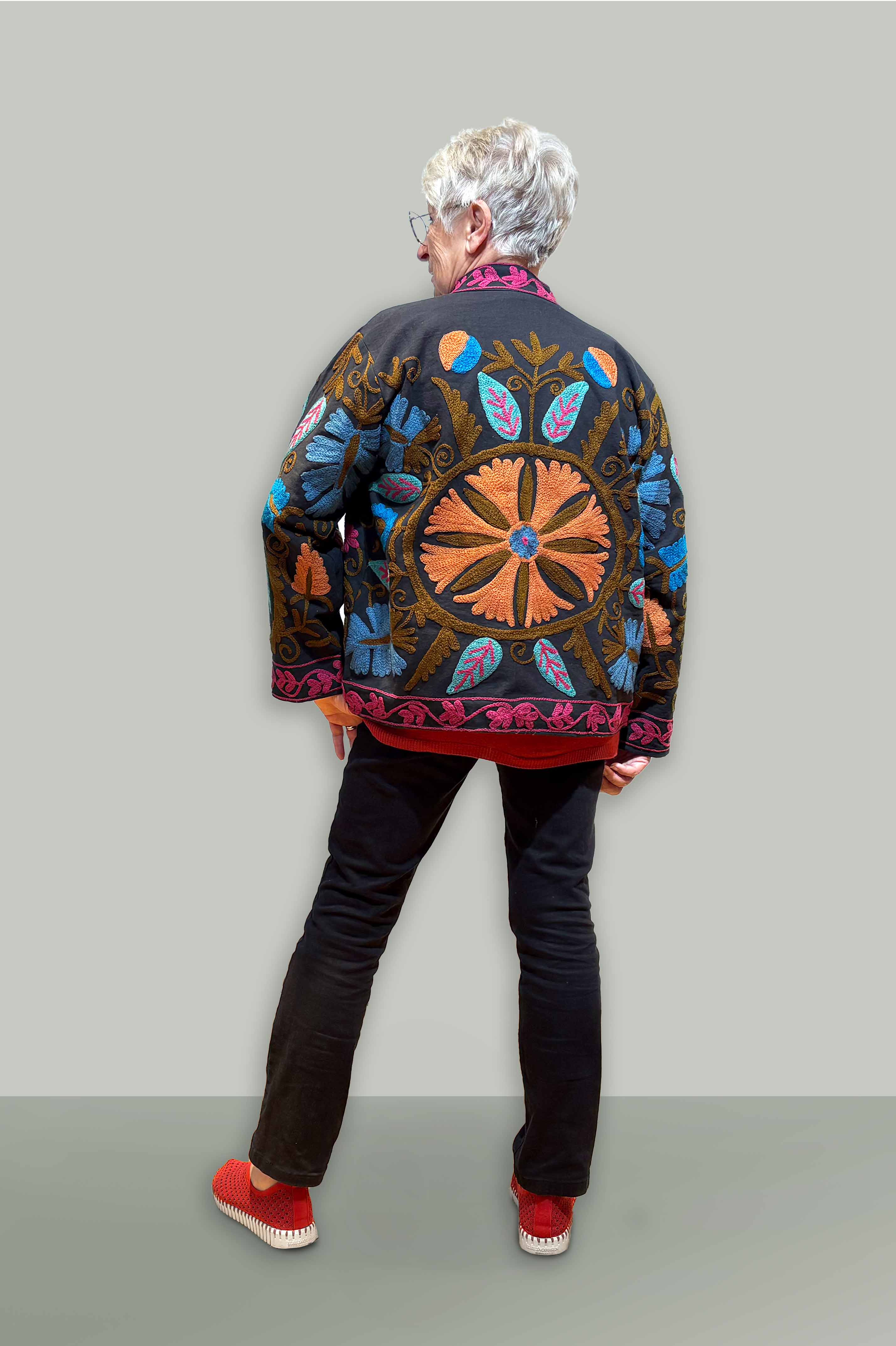 Hand-Embroidered Cotton Jacket-Black