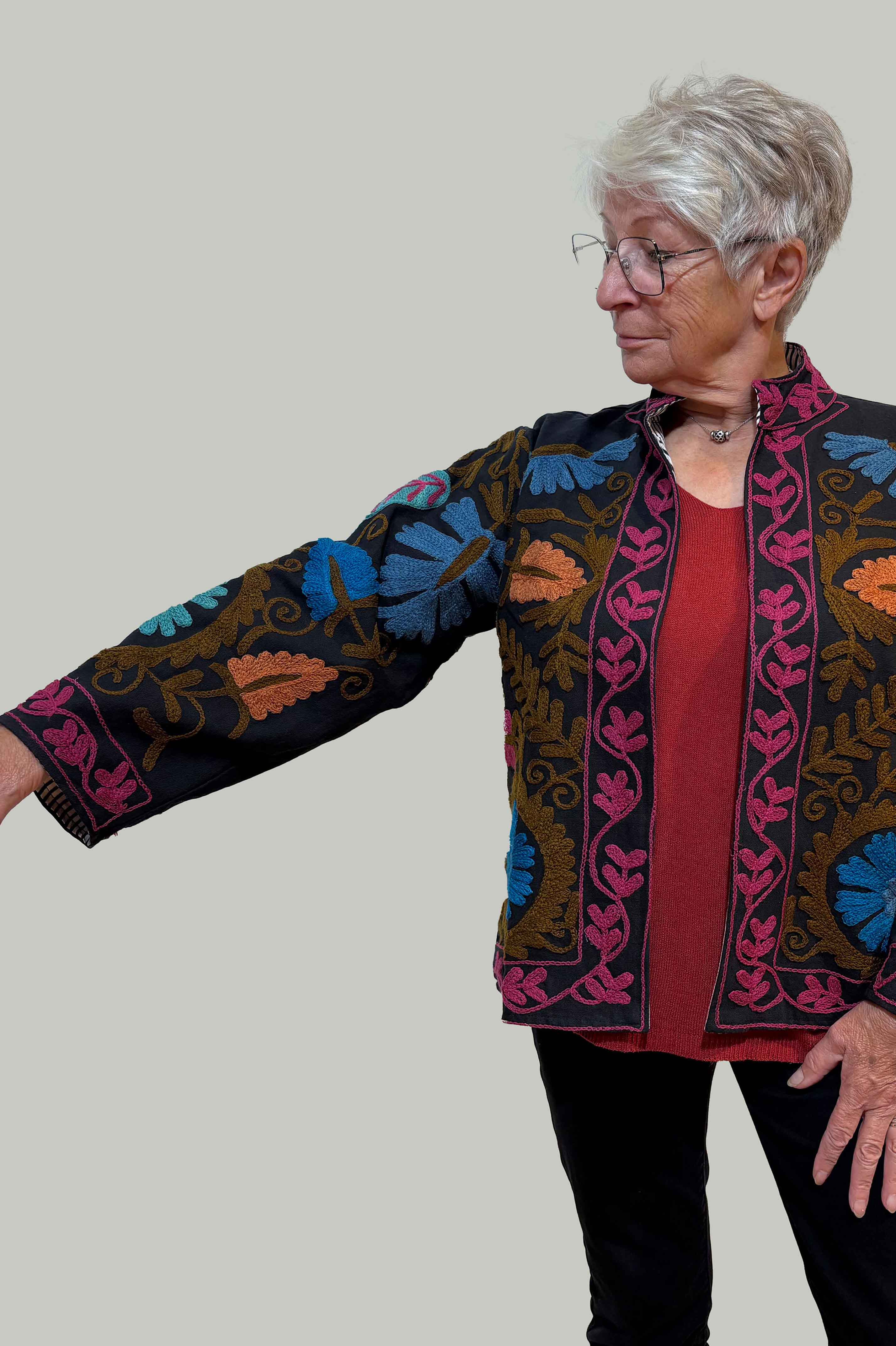 Hand-Embroidered Cotton Jacket-Black