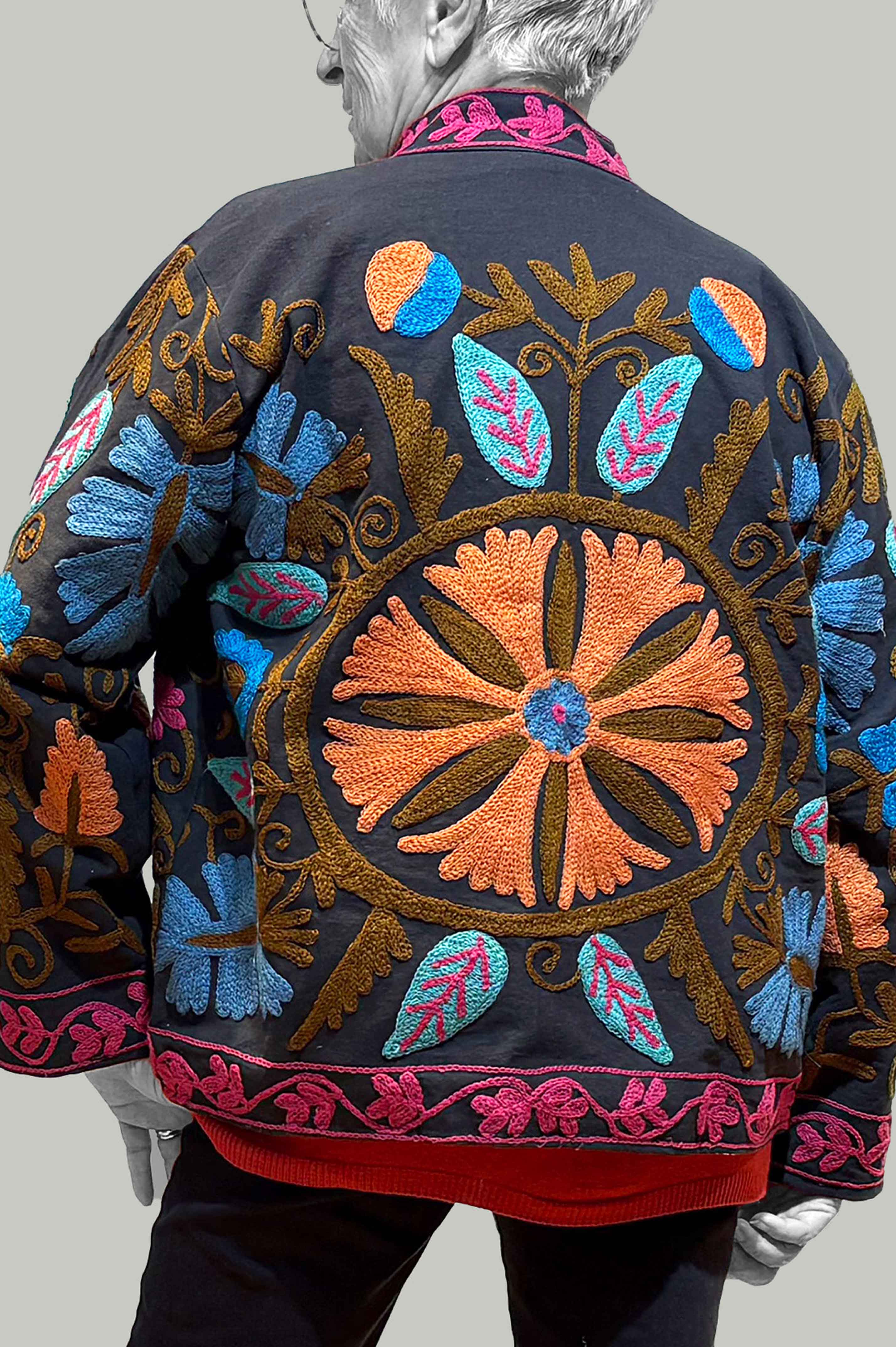 Hand-Embroidered Cotton Jacket-Black