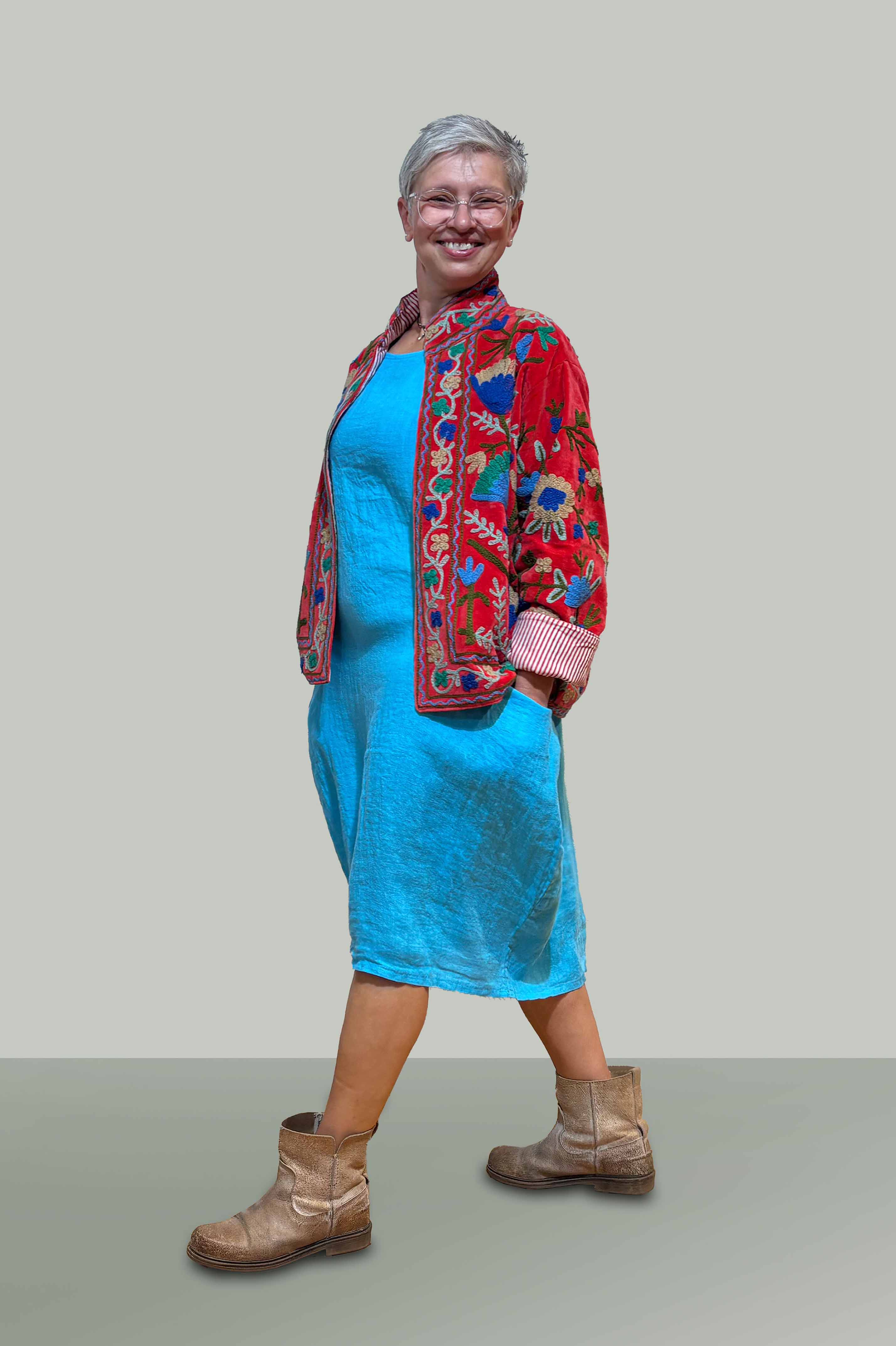 Velvet Suzani Hand Embroidered Jacket - Red