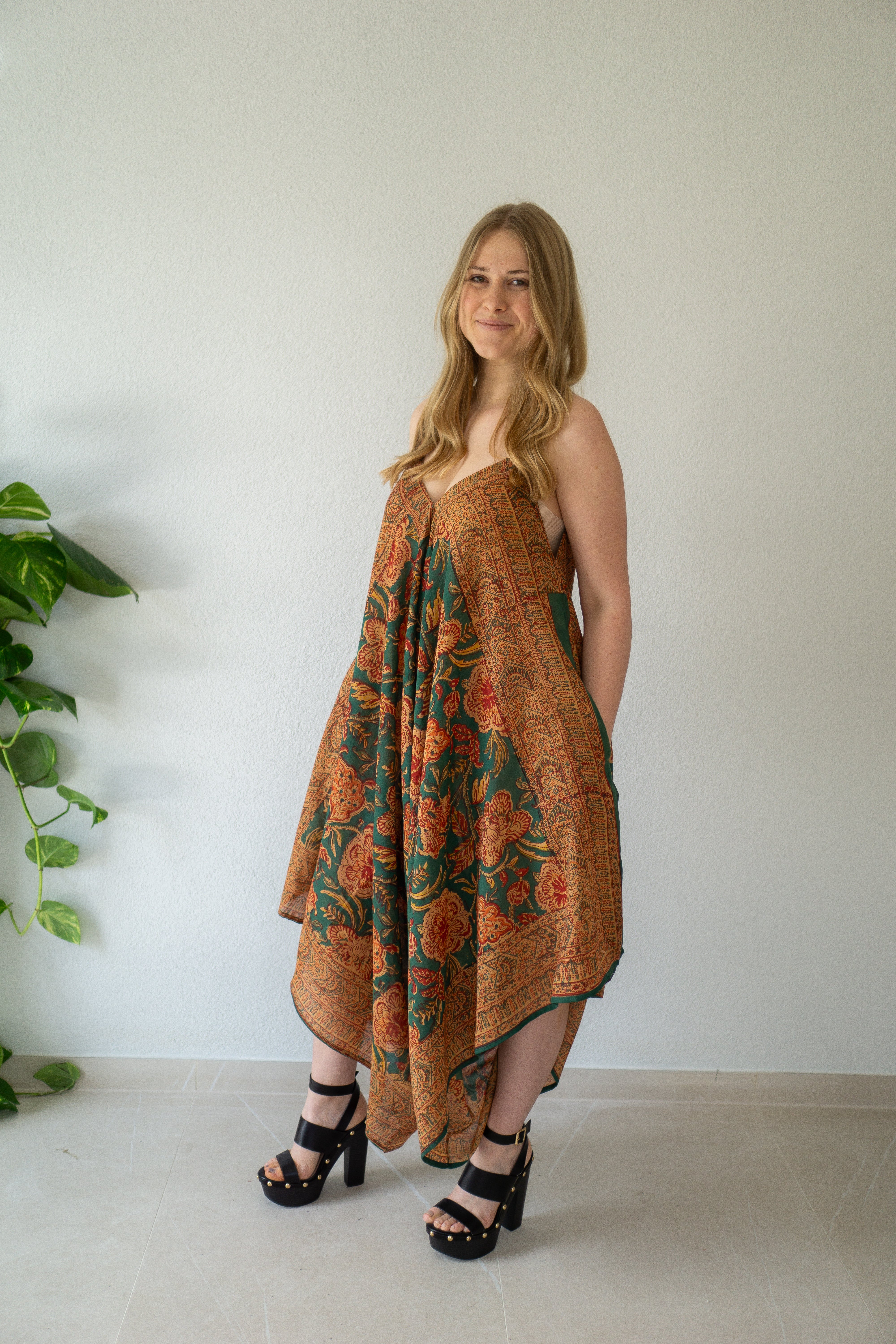 Golden Garden Hand Block Printed Dress