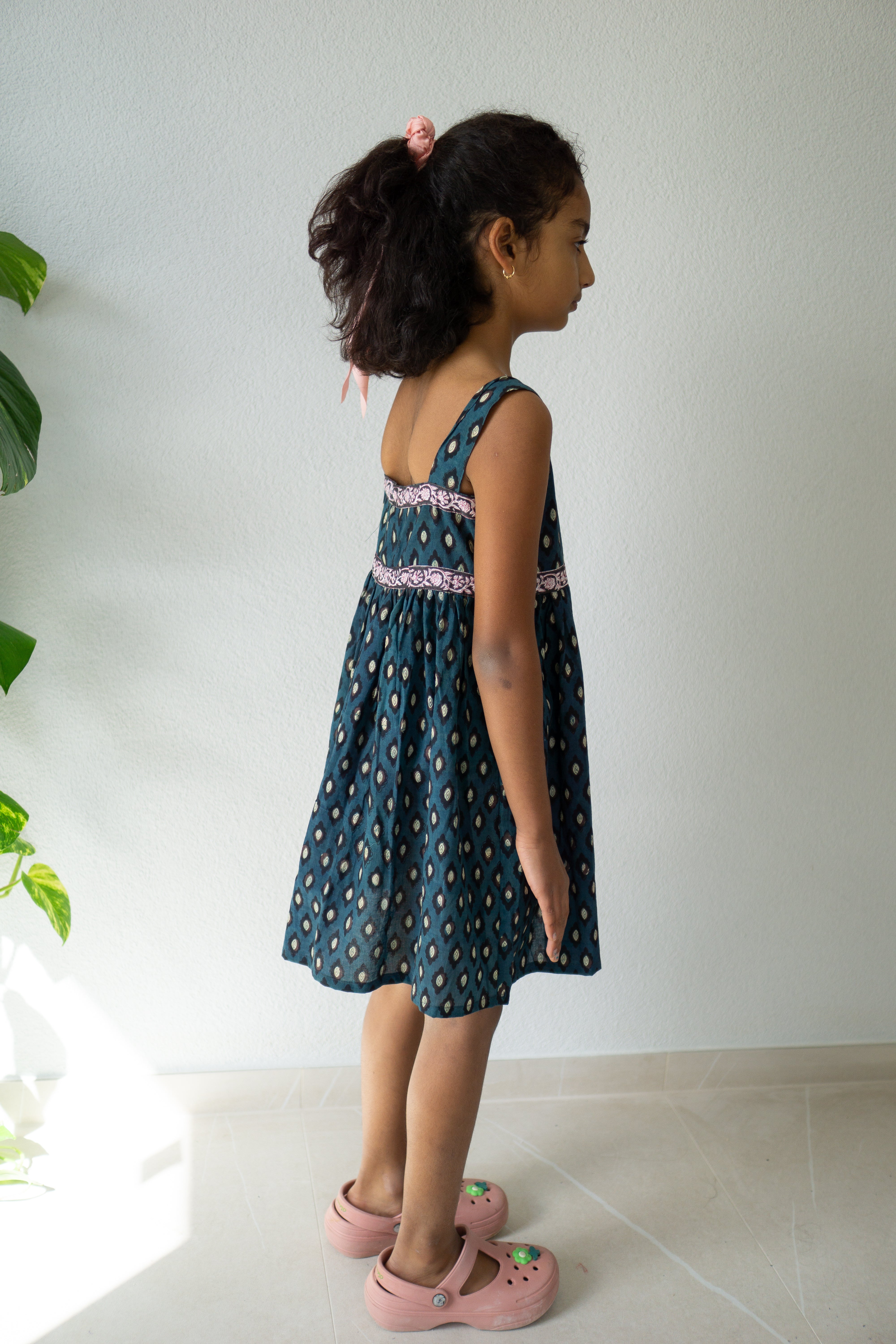 Indigo Ikat Sleeveless Hand Block Printed Dress