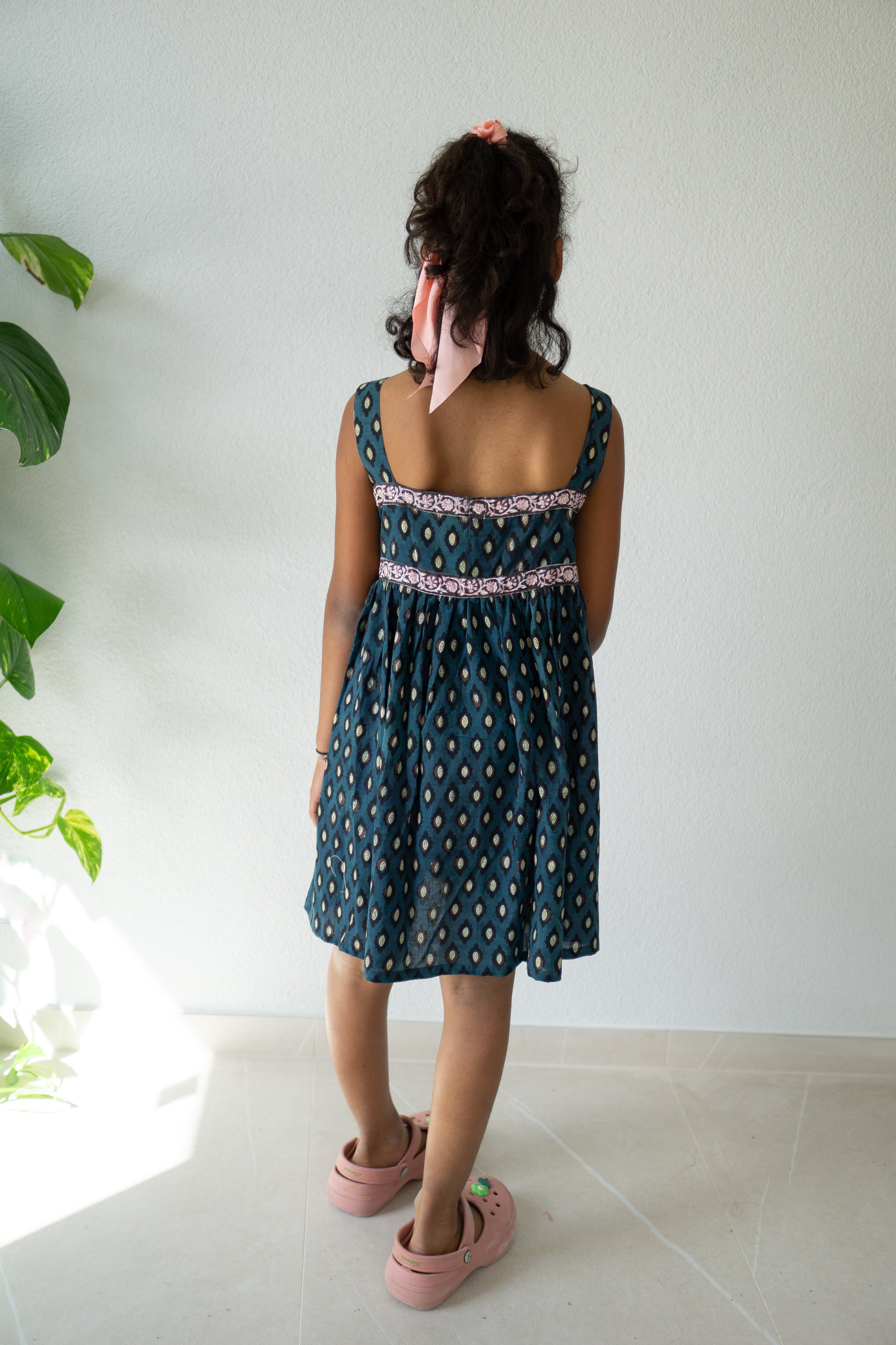 Indigo Ikat Sleeveless Hand Block Printed Dress