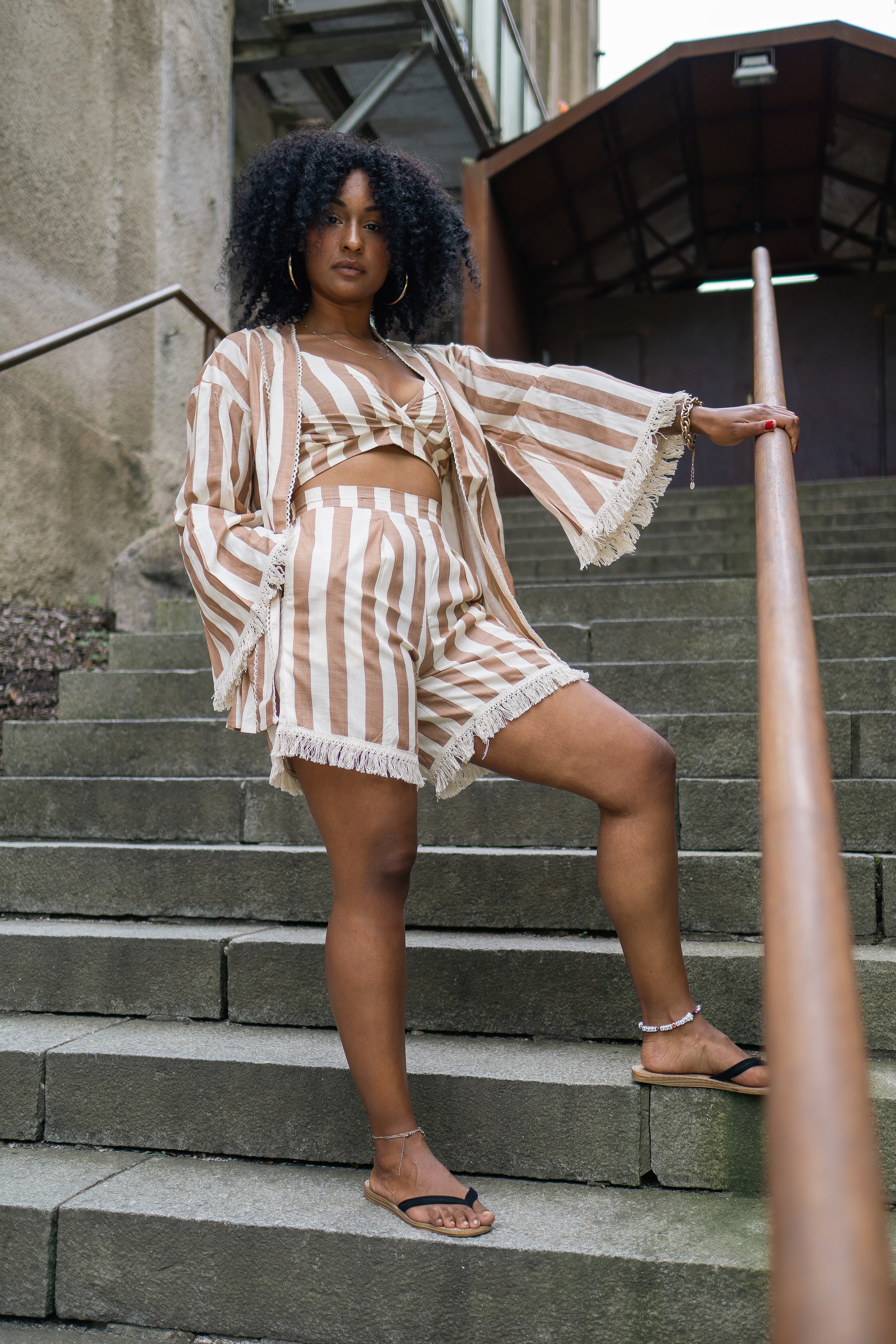 Brown Striped Short Co-ord Set