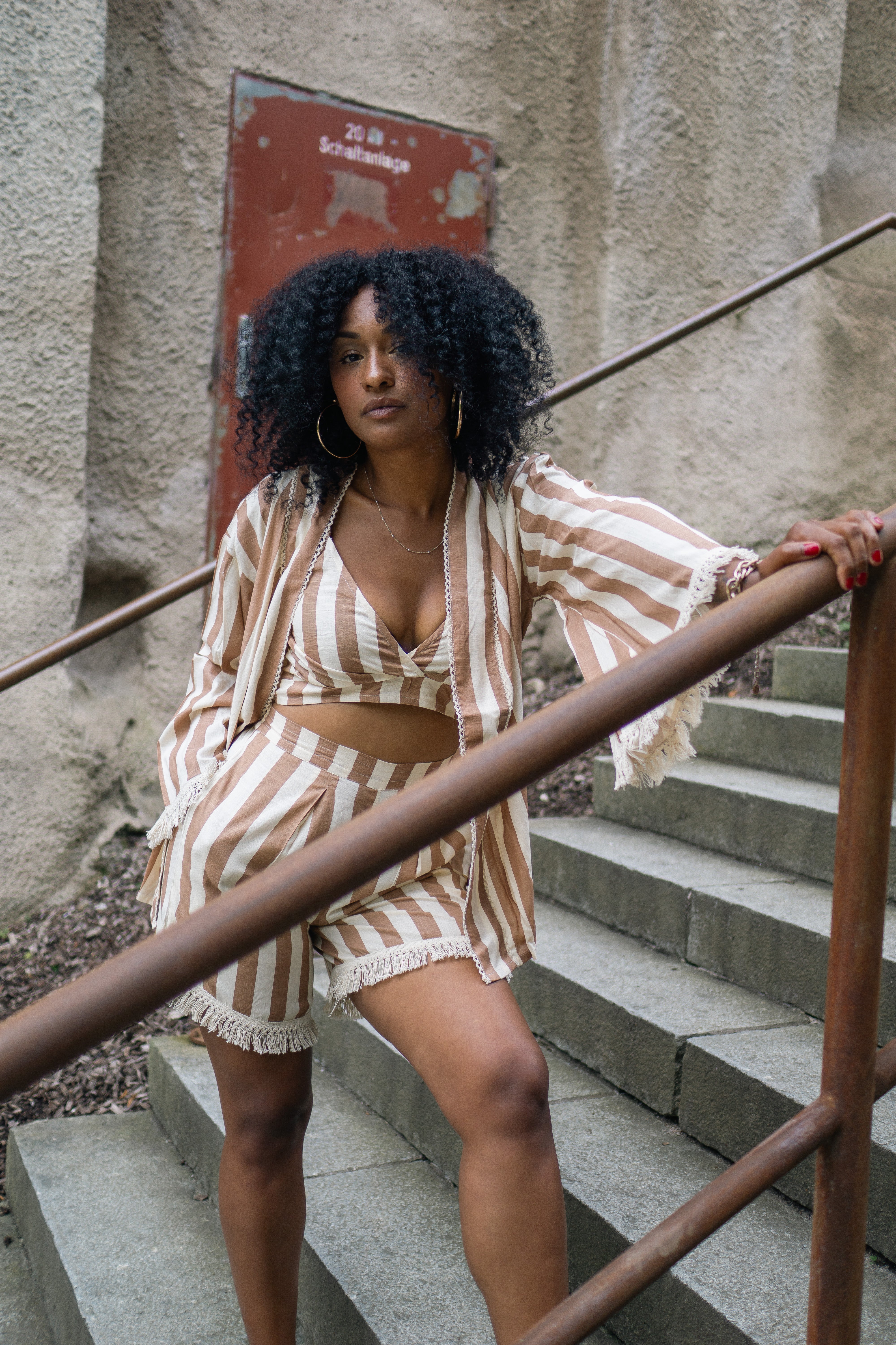 Brown Striped Short Co-ord Set