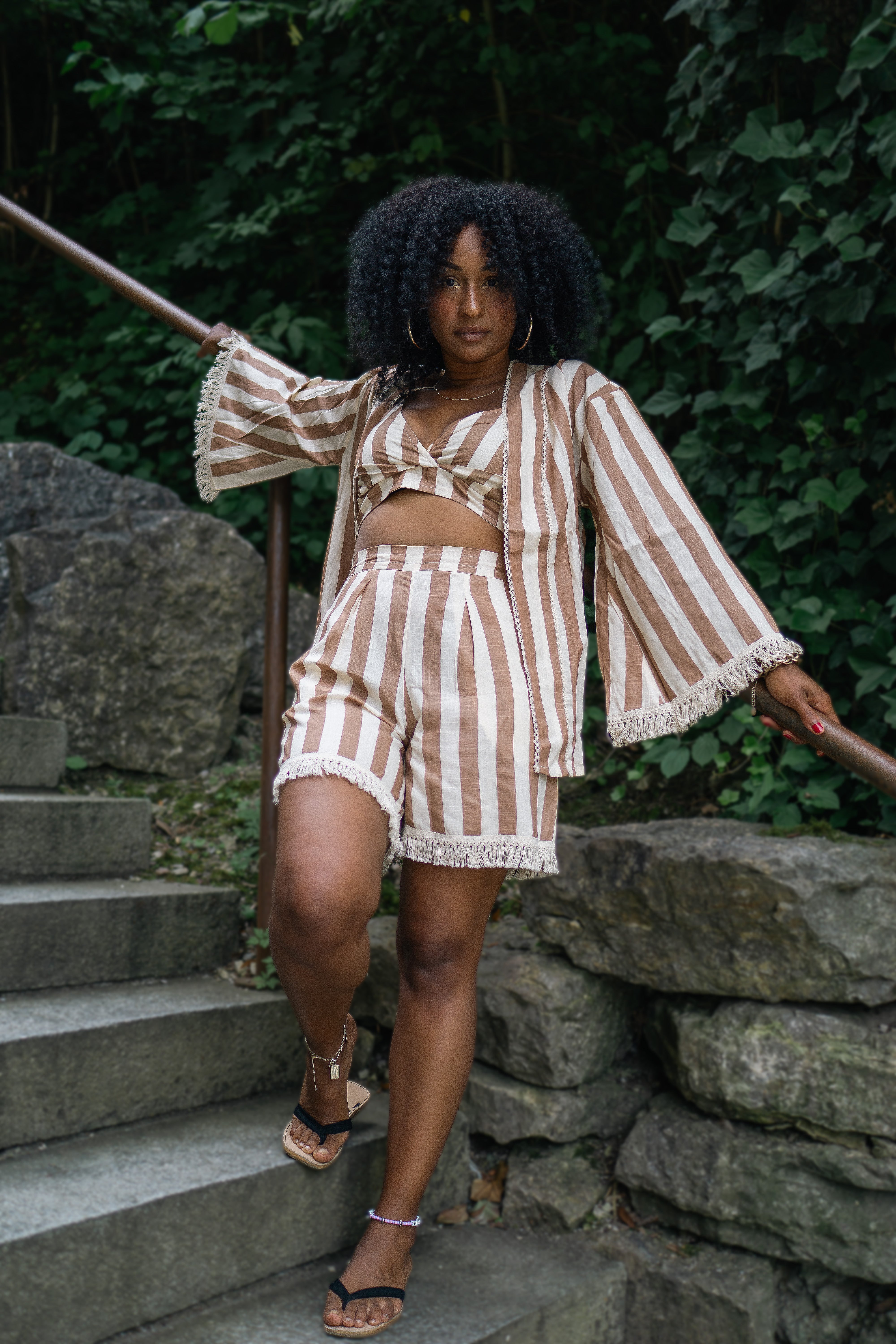 Brown Striped Short Co-ord Set