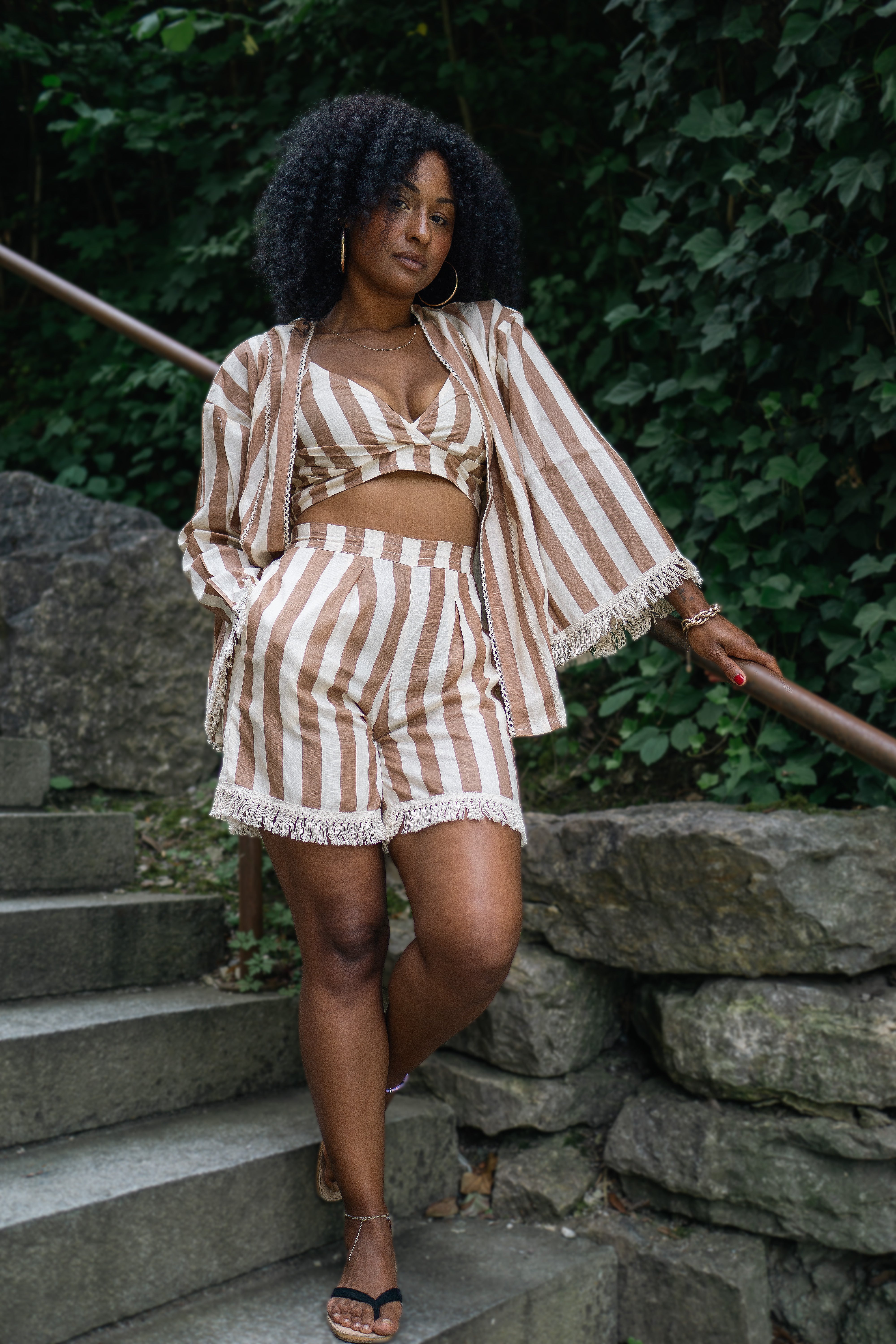 Brown Striped Short Co-ord Set