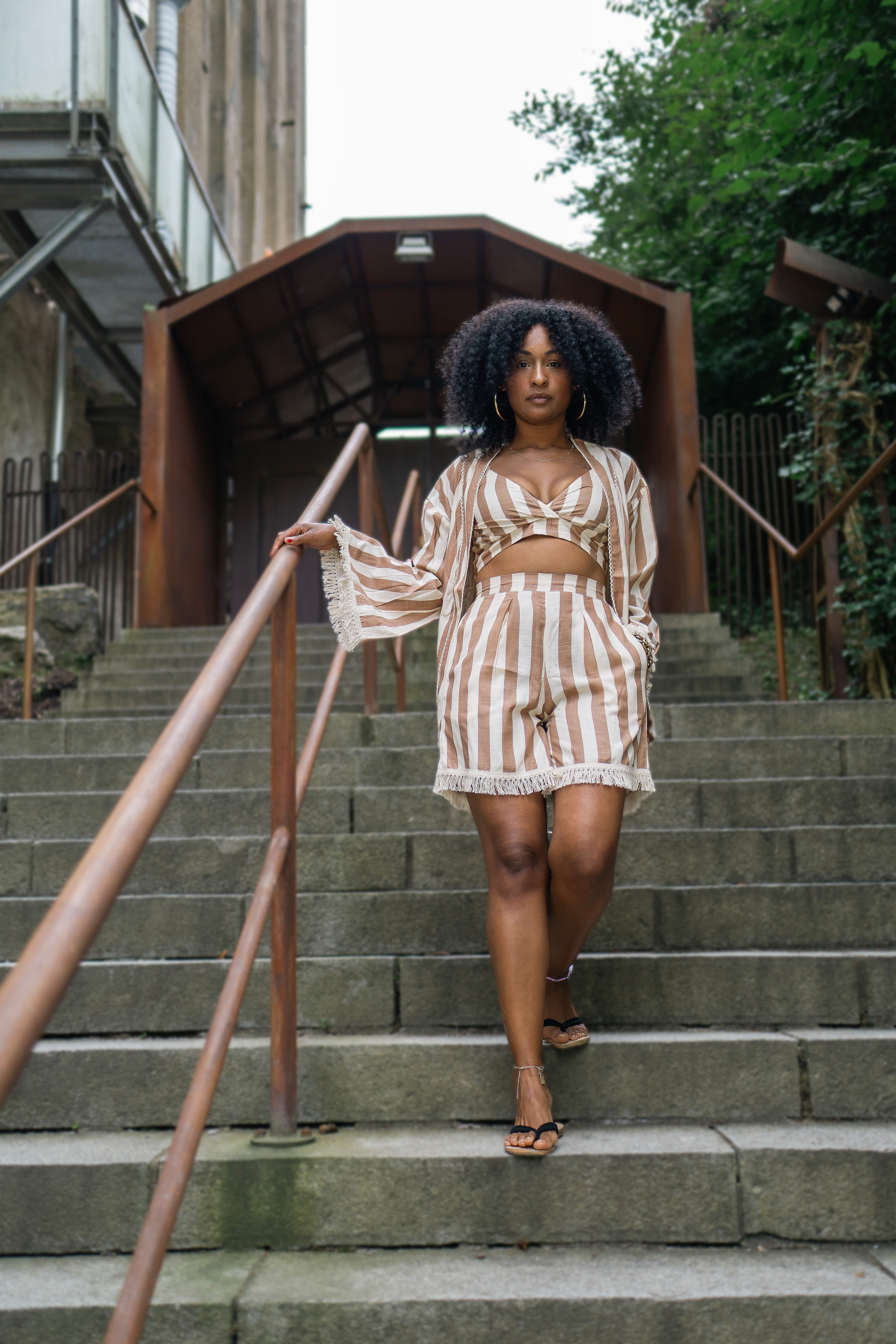 Brown Striped Short Co-ord Set