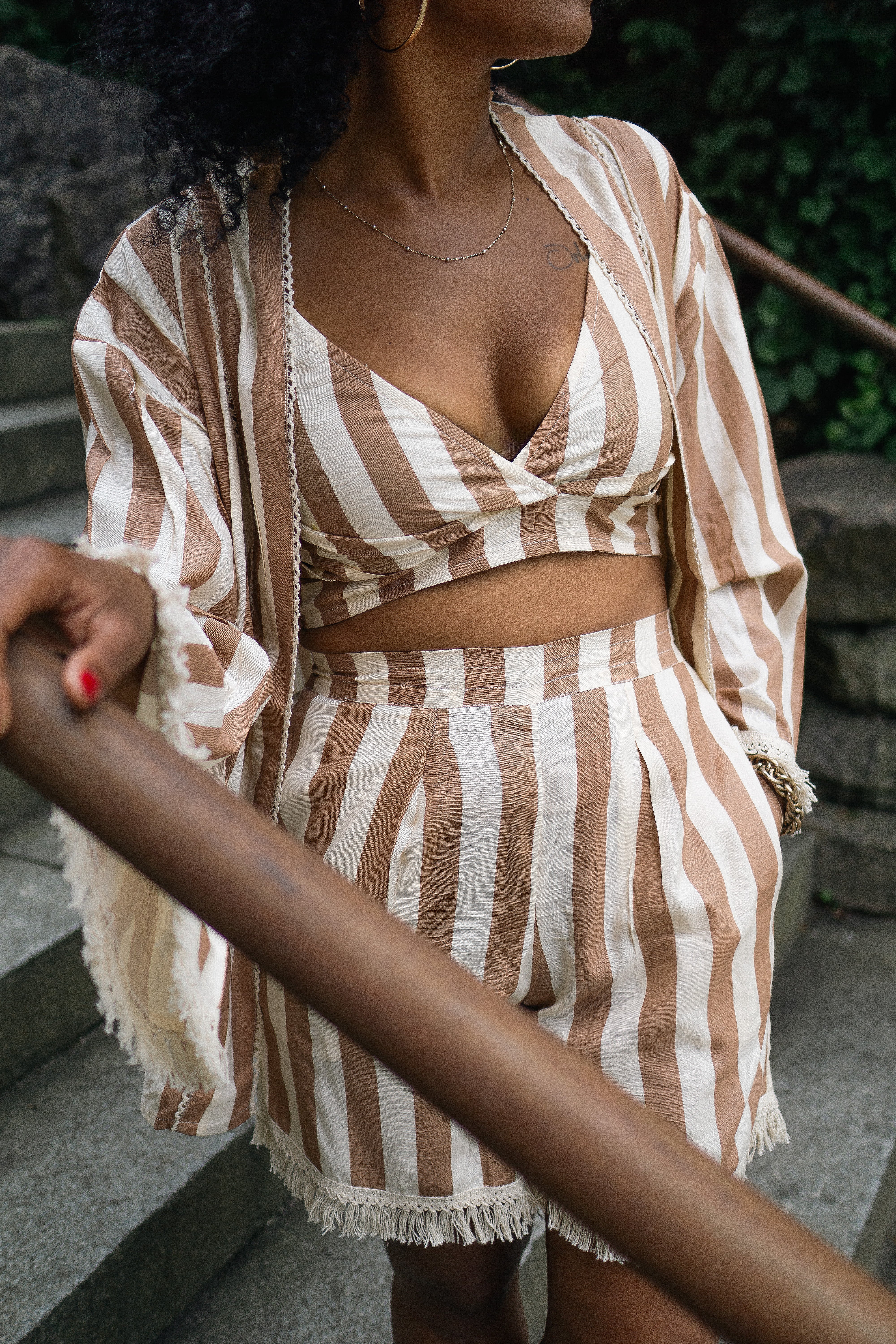 Brown Striped Short Co-ord Set