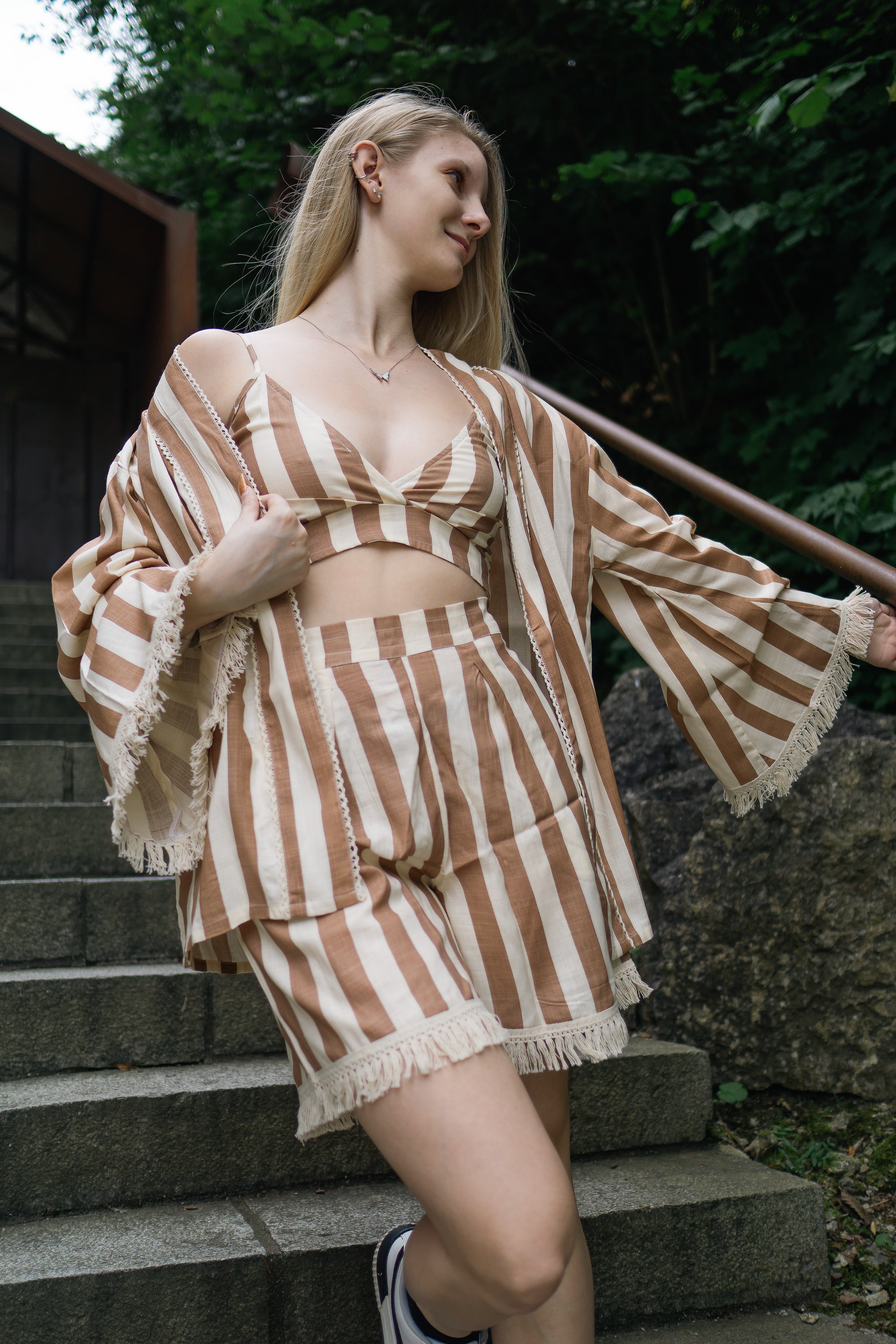 Brown Striped Short Co-ord Set