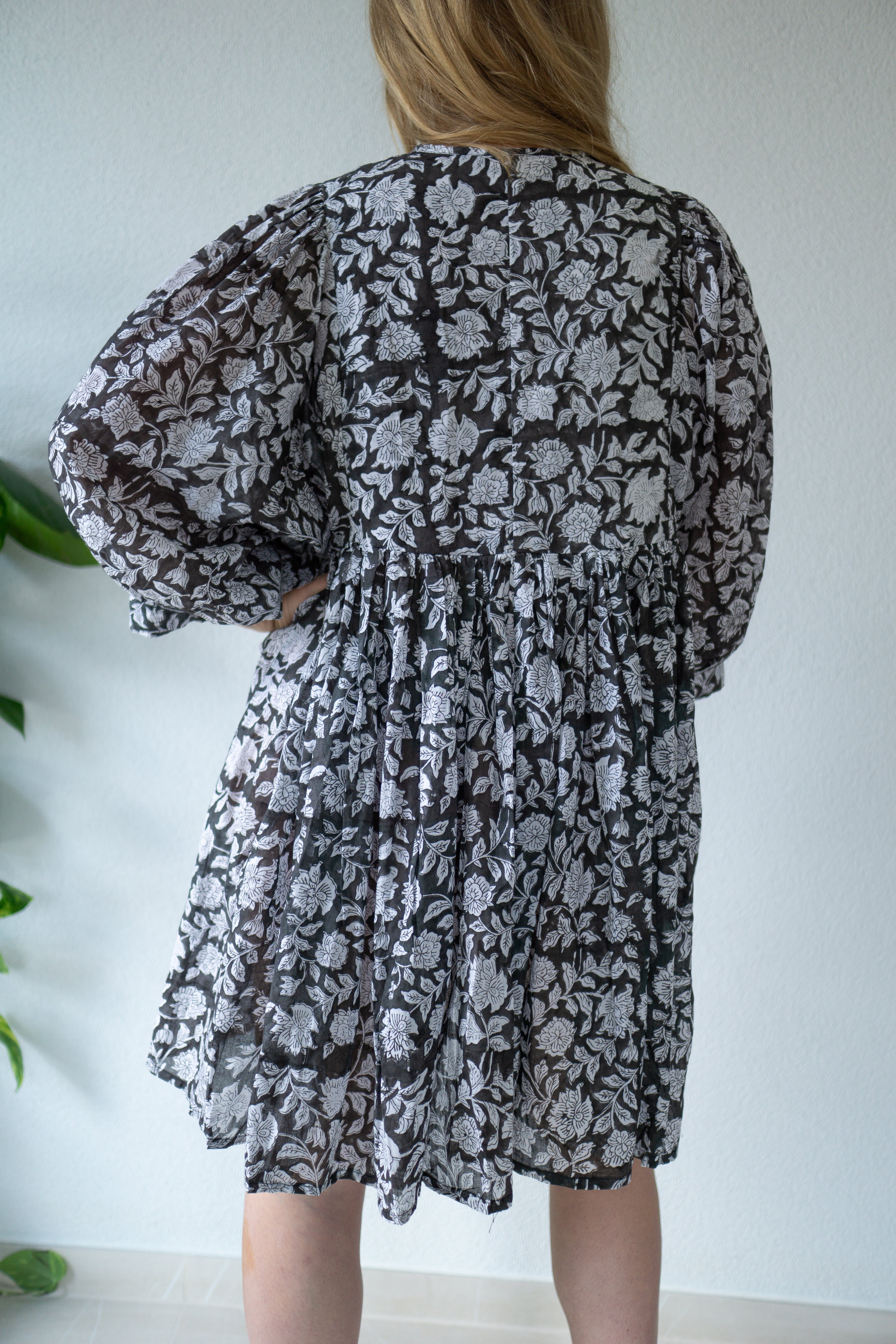 Black Rose Floral Hand Block Printed Dress