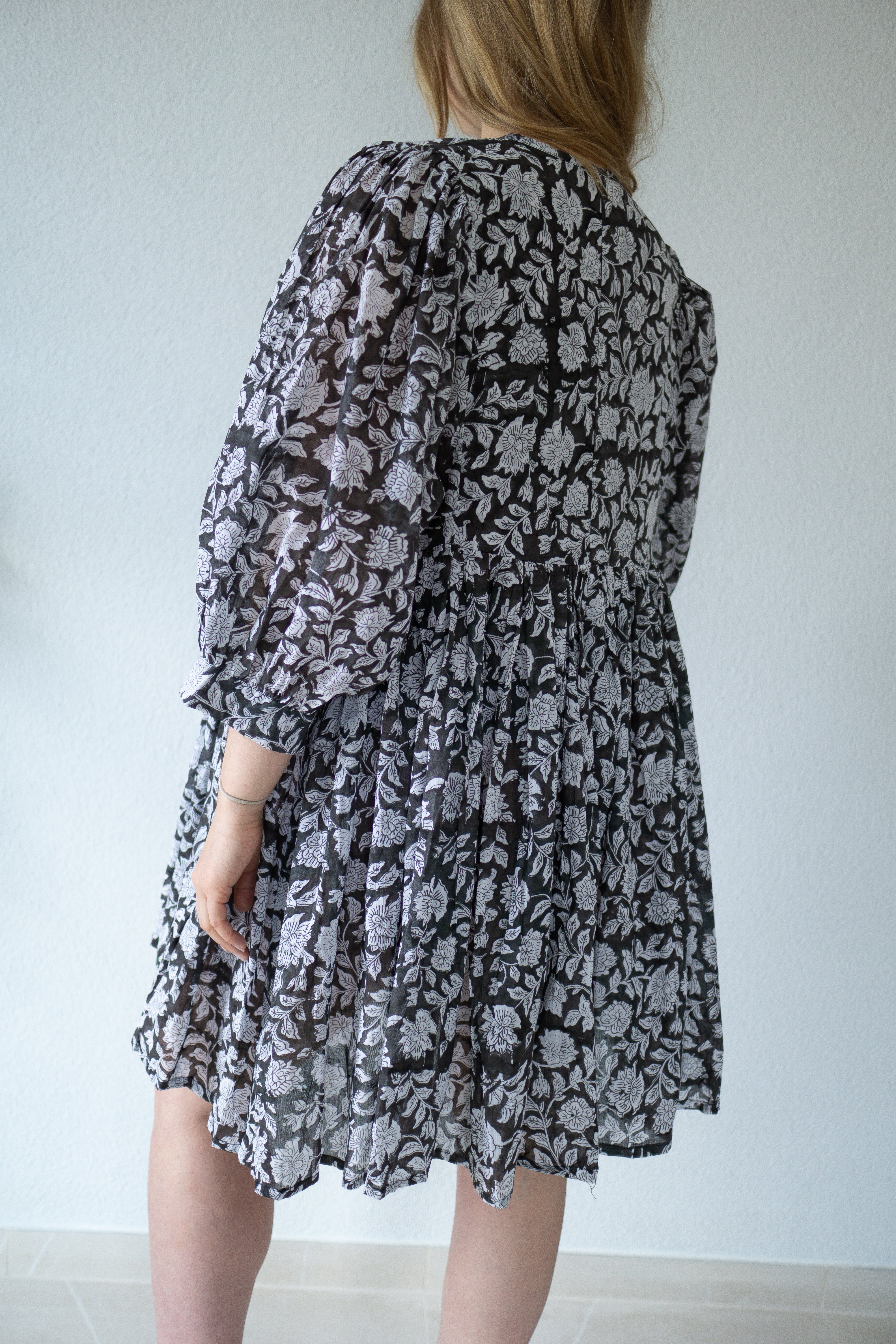 Black Rose Floral Hand Block Printed Dress