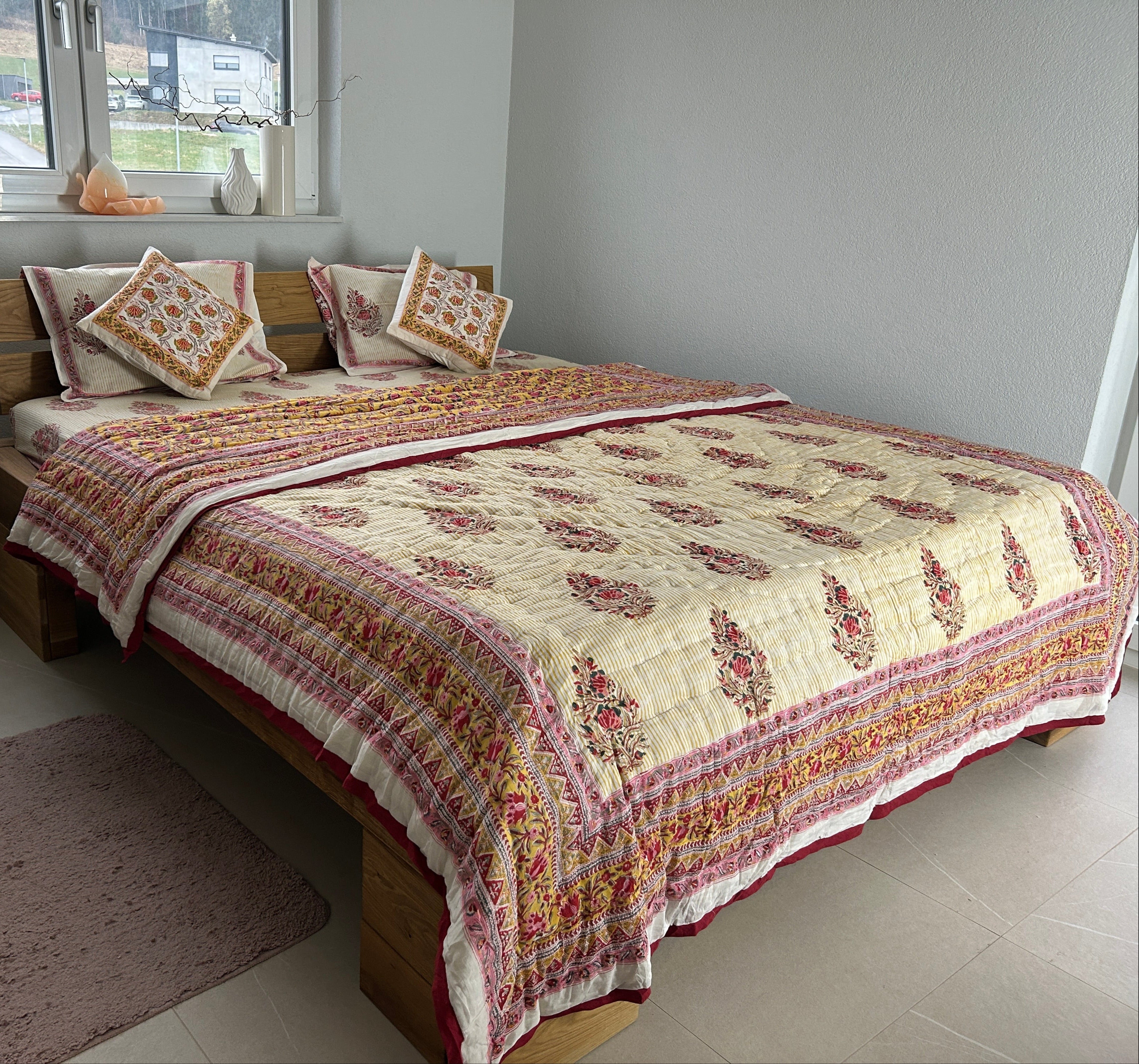 Hand Block Printed Reversible Quilt (Double Bed)