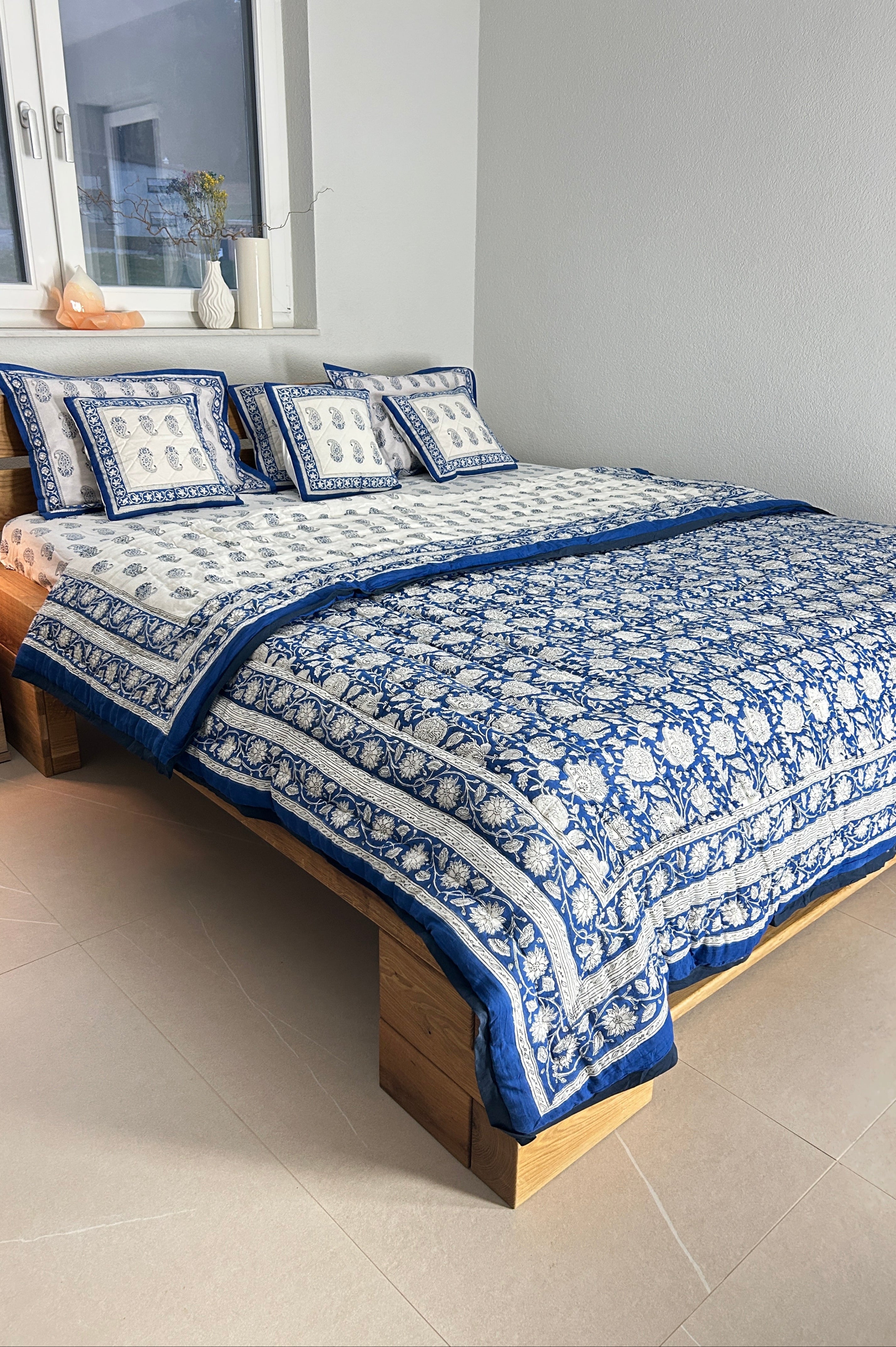 Hand Block Printed Reversible Quilt (Double Bed) – Indigo Blue