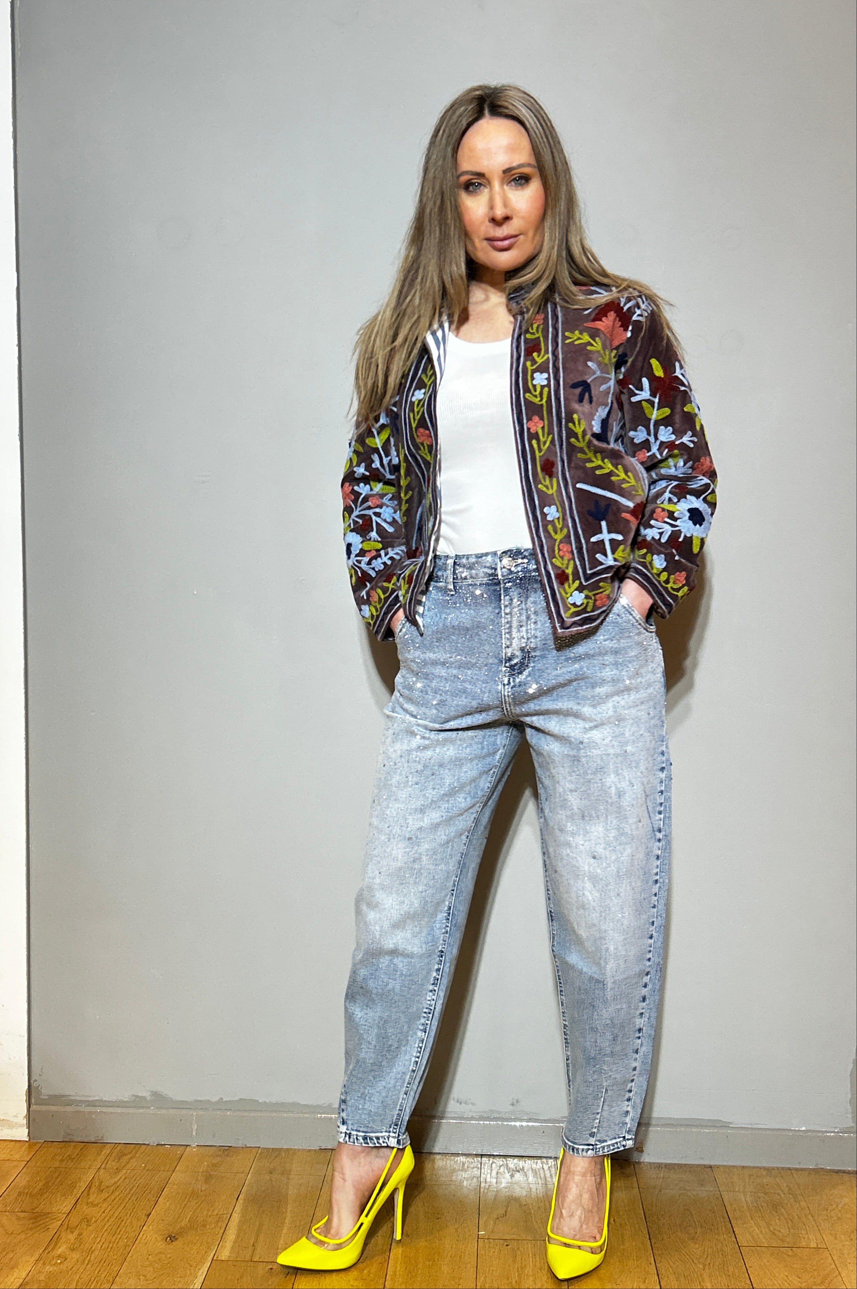 Hand-Embroidered Velvet Suzani Jacket – Chocolate Brown