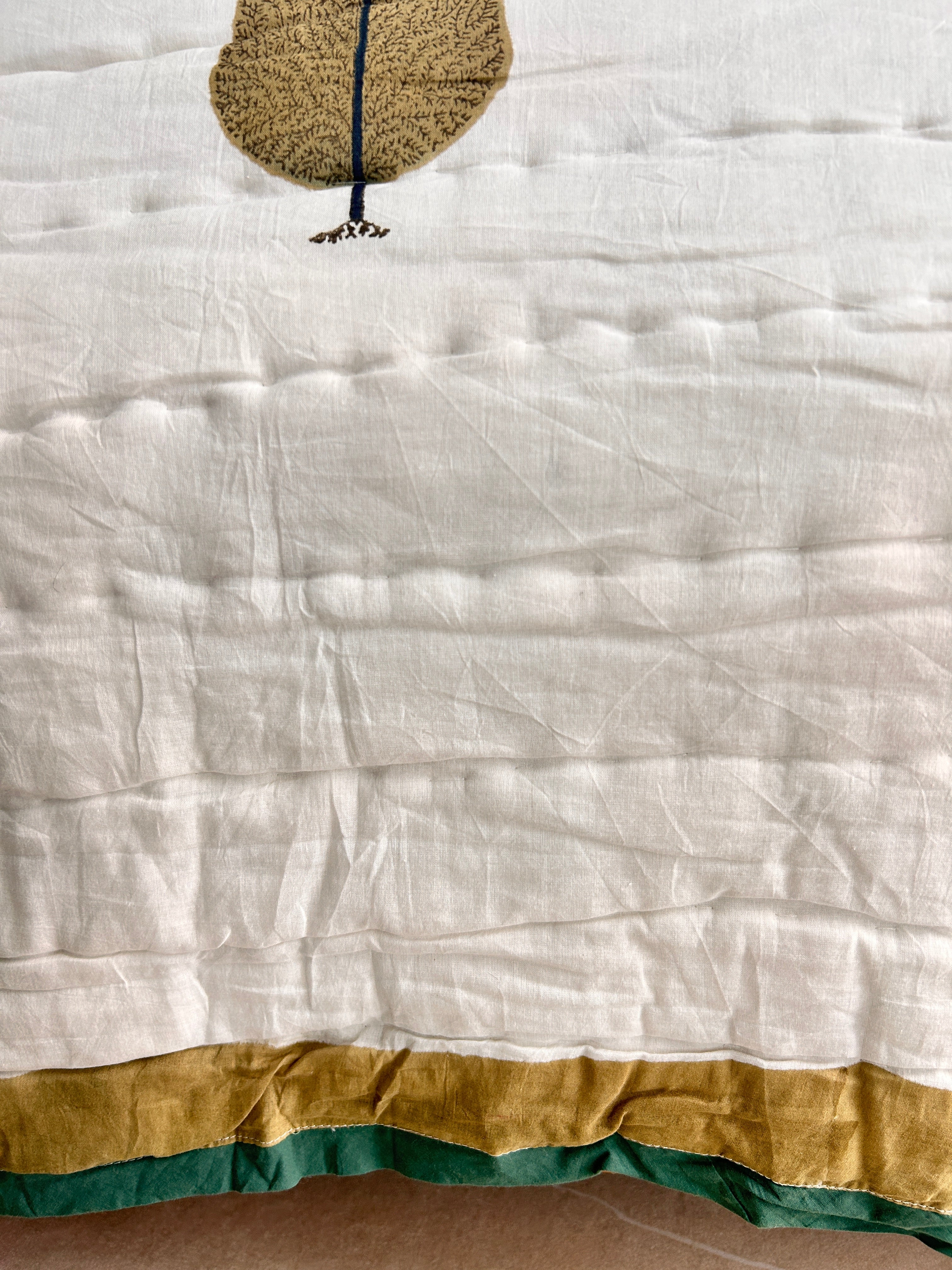Handbedruckte Wendesteppdecke (Doppelbett) – Feder & Palme