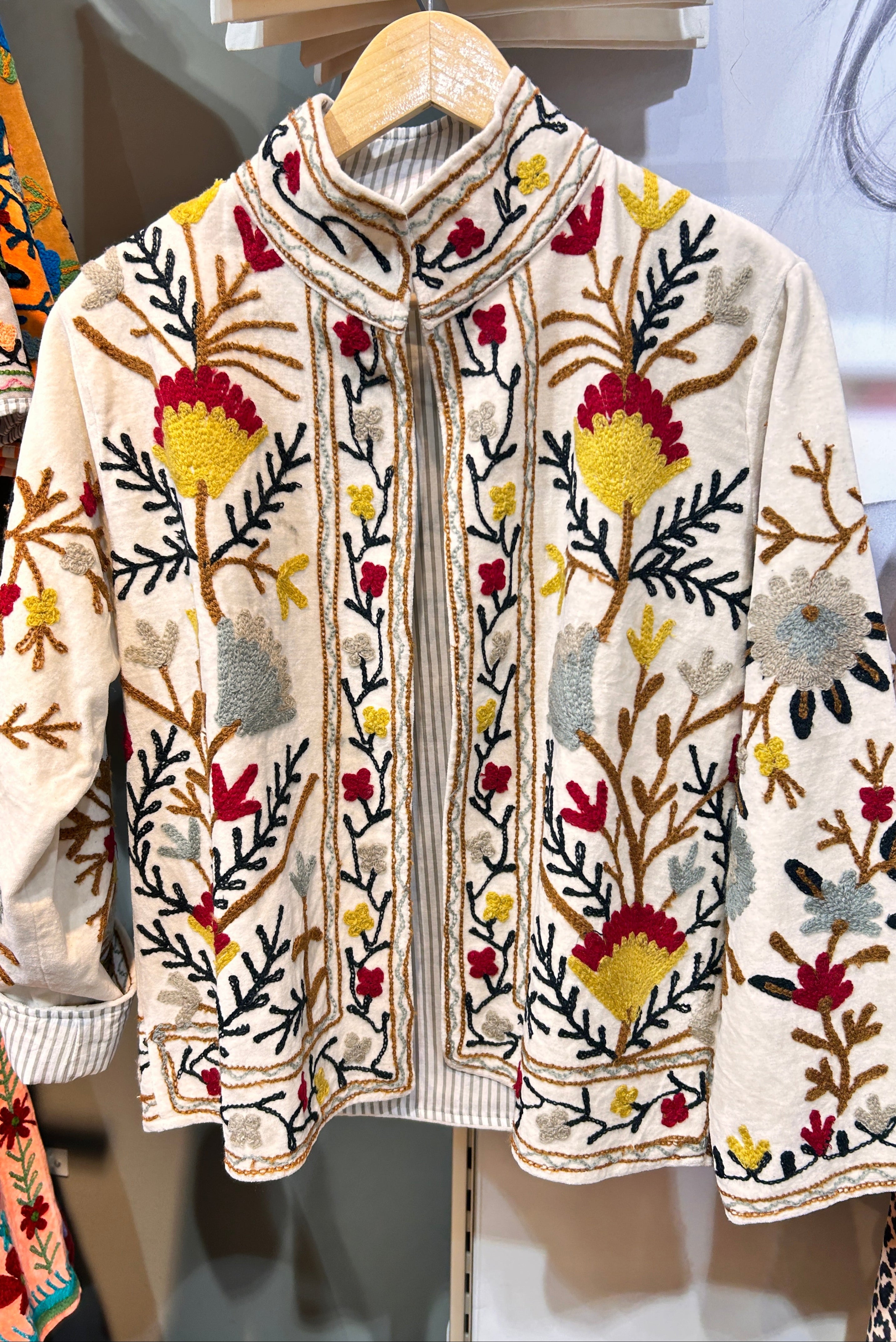 Ivory Wildflower Hand-Embroidered Velvet Suzani Jacket