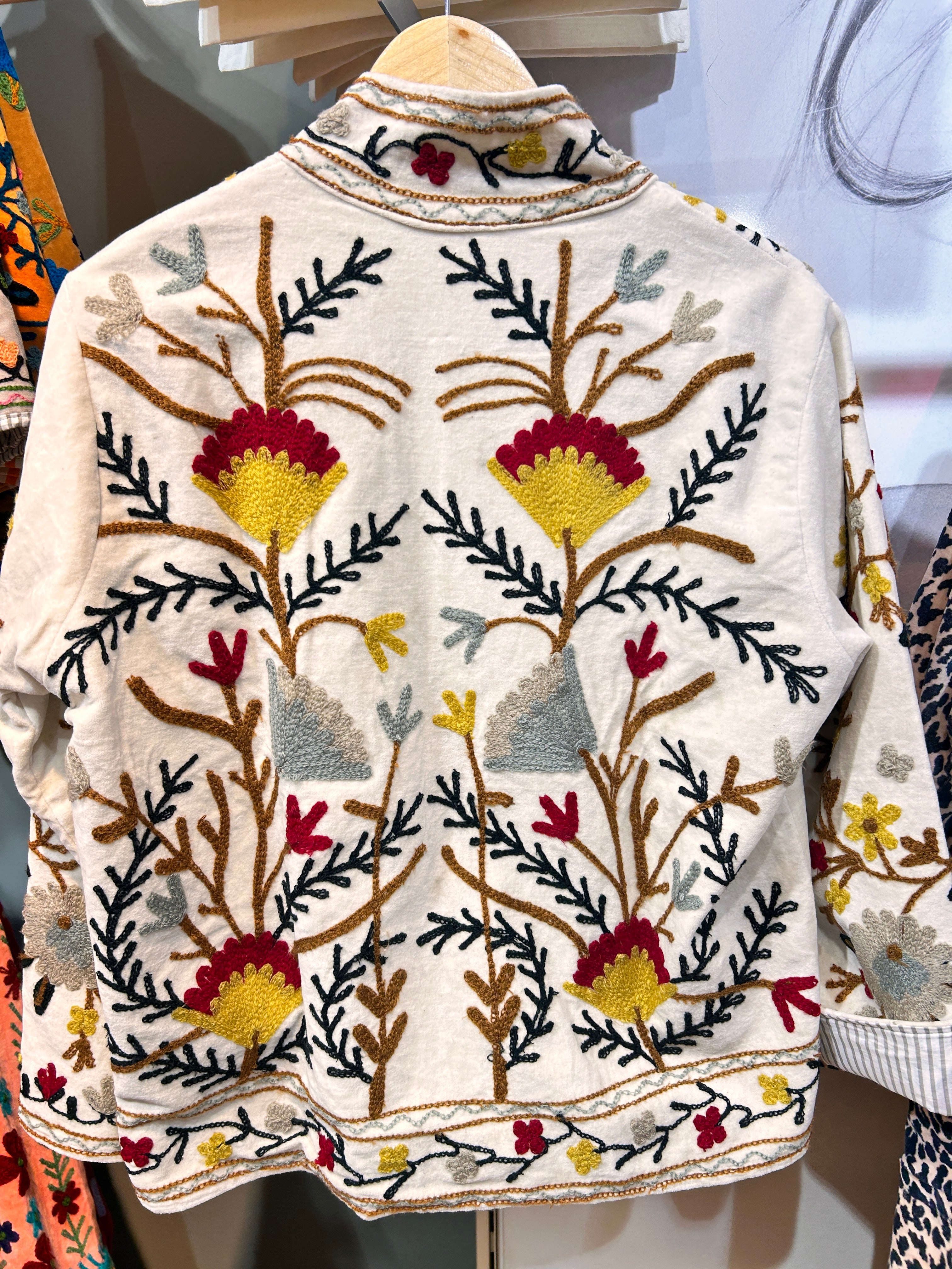 Ivory Wildflower Hand-Embroidered Velvet Suzani Jacket