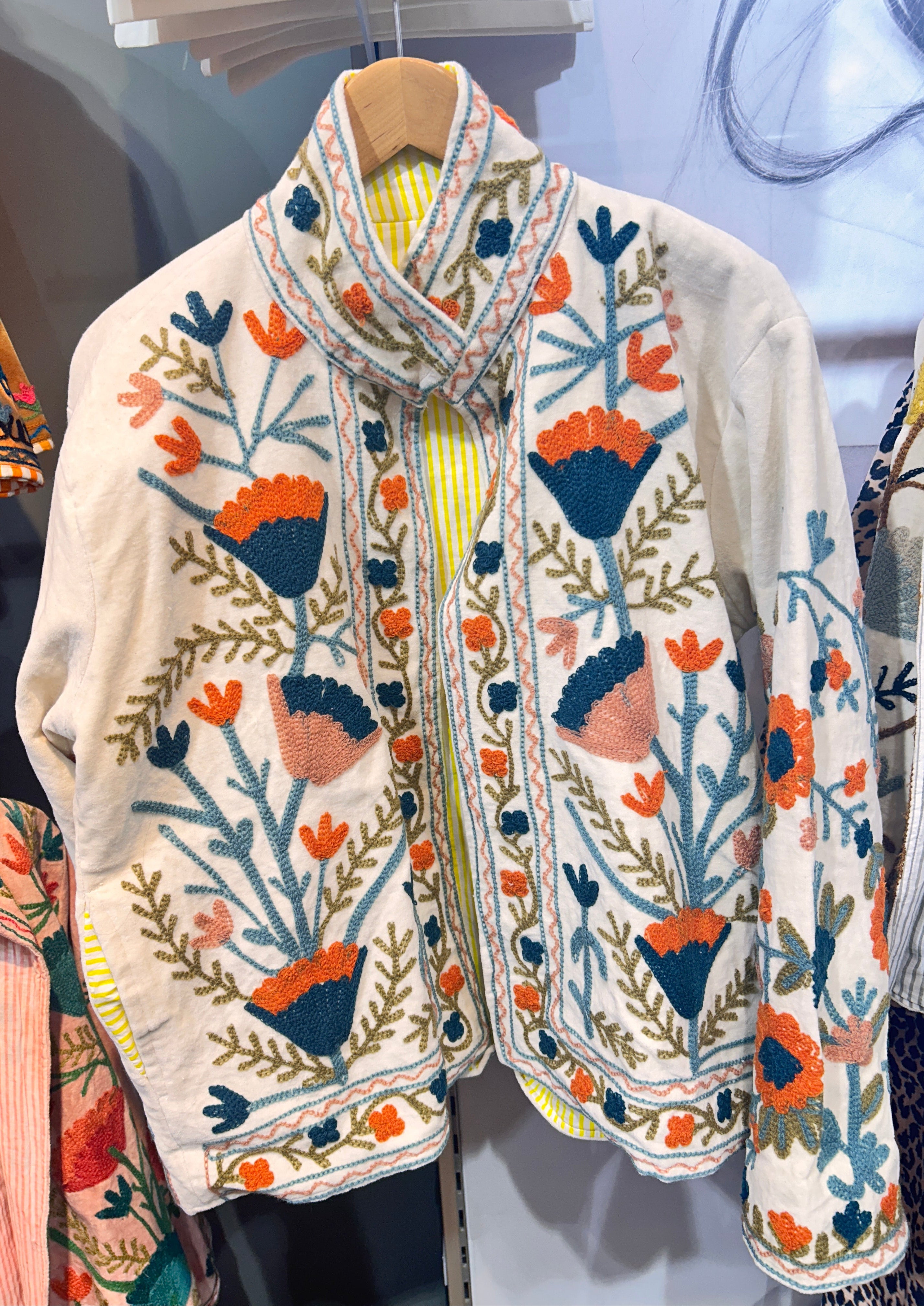 Teal & Orange Bloom Hand-Embroidered Velvet Suzani Jacket