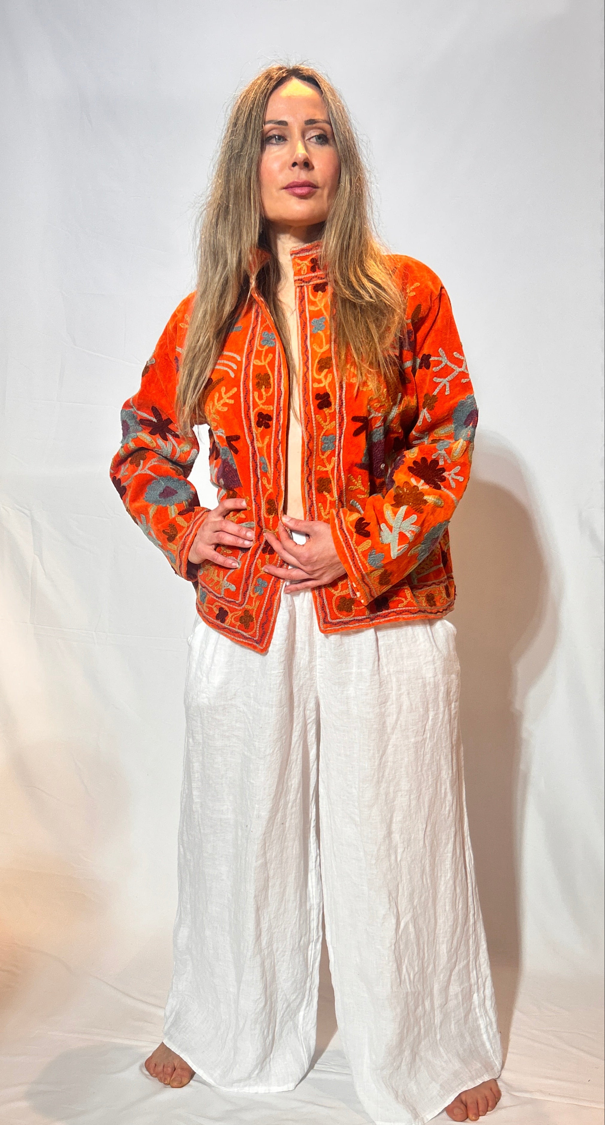 Suzani Hand-Embroidered Velvet Jacket – Tangerine Wild Garden