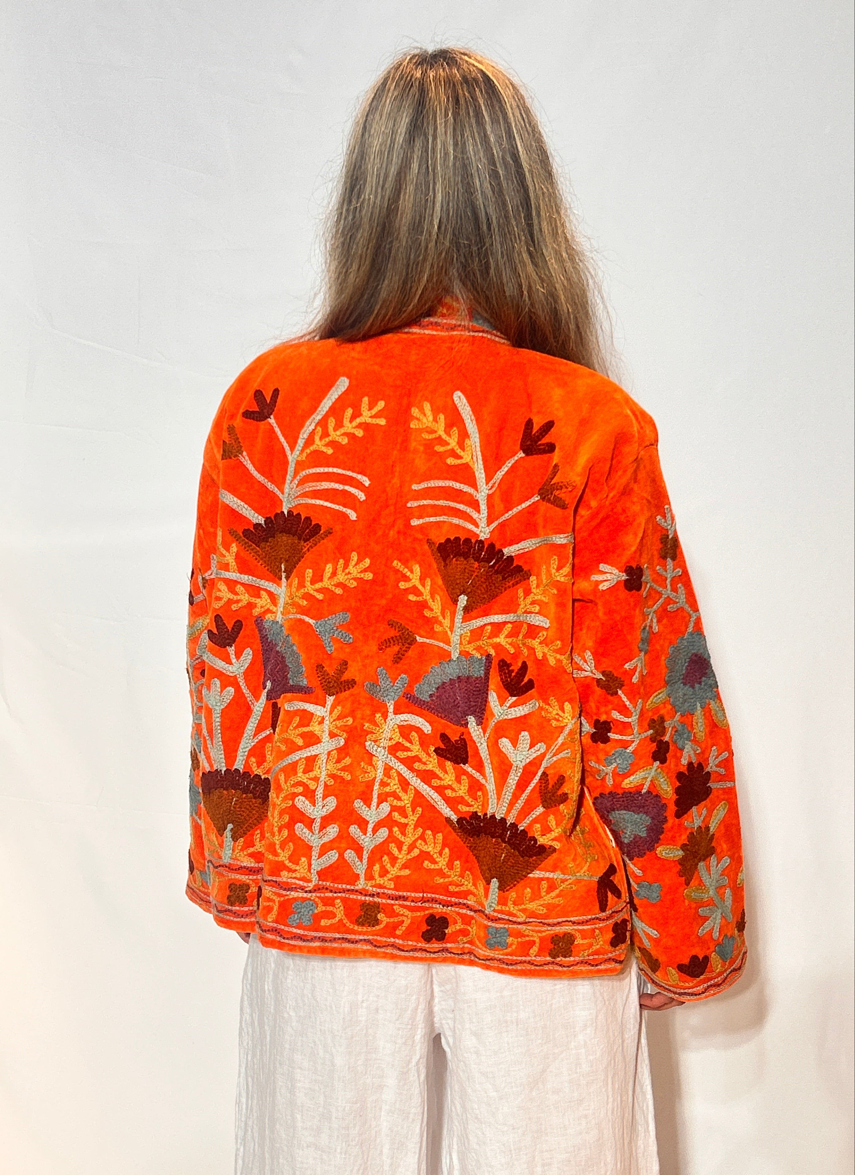 Suzani Hand-Embroidered Velvet Jacket – Tangerine Wild Garden