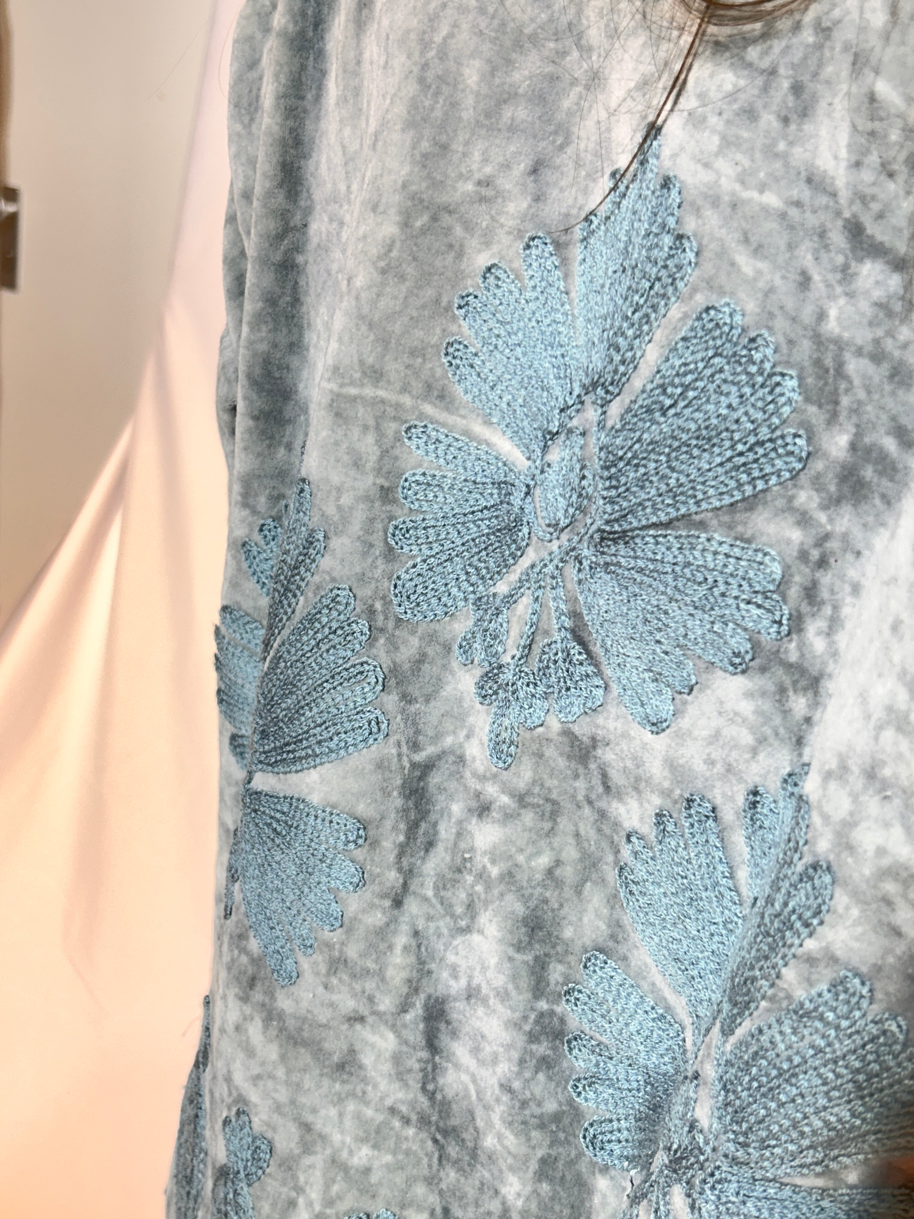 Suzani Hand-Embroidered Velvet Jacket – Powder Blue Paisley
