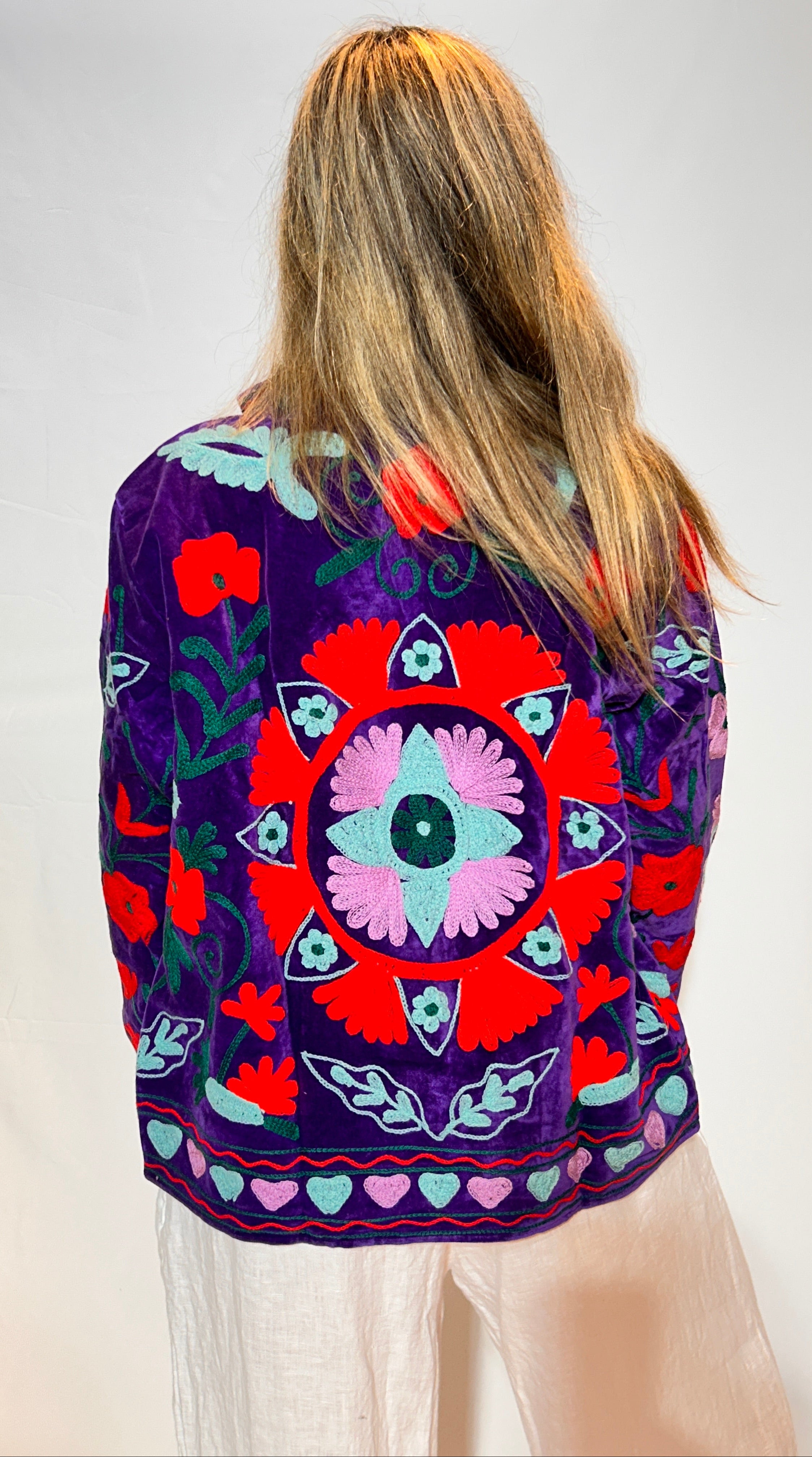 Suzani Hand-Embroidered Jacket – Royal Purple Heart & Poppy