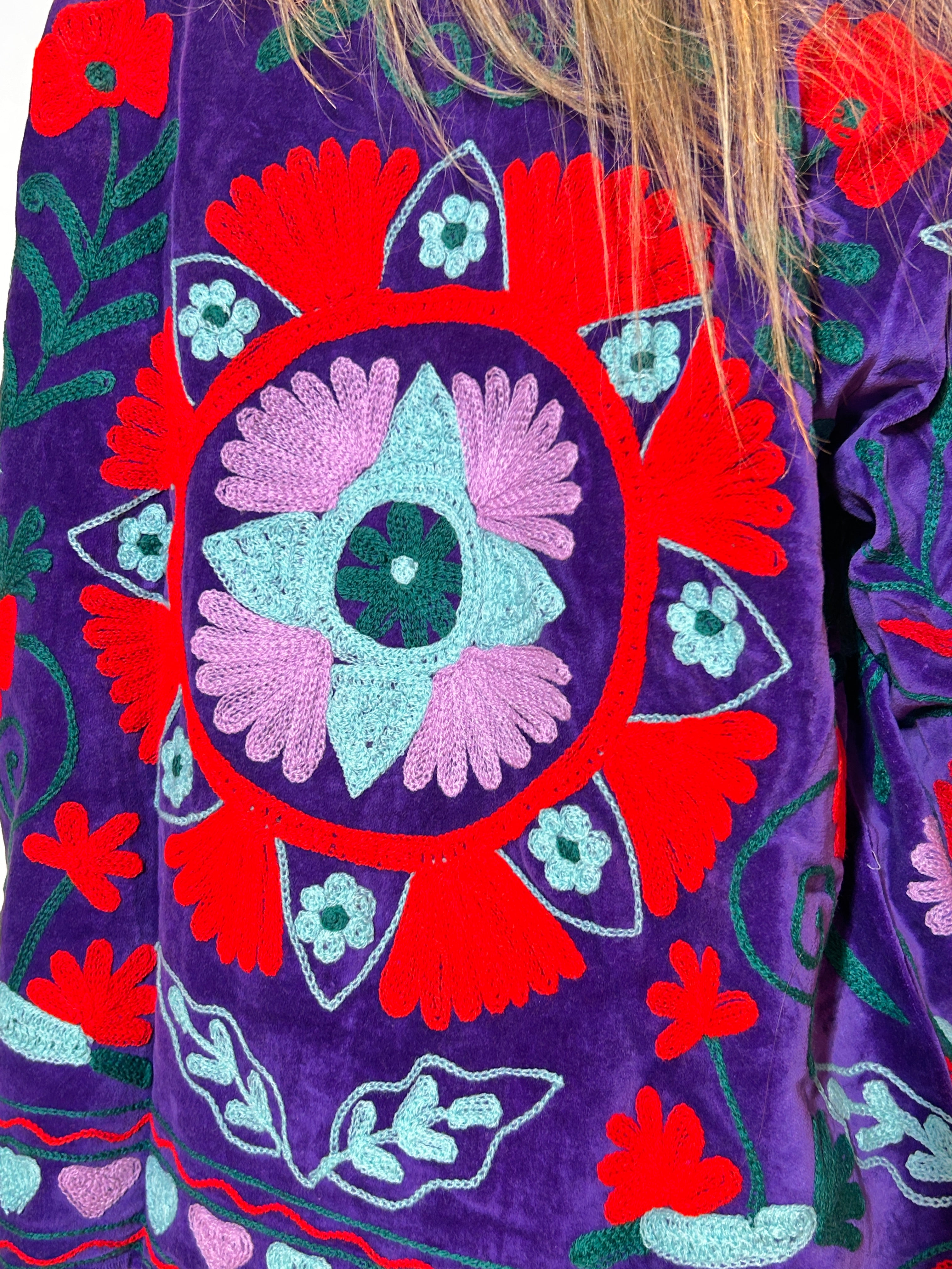 Suzani Hand-Embroidered Jacket – Royal Purple Heart & Poppy