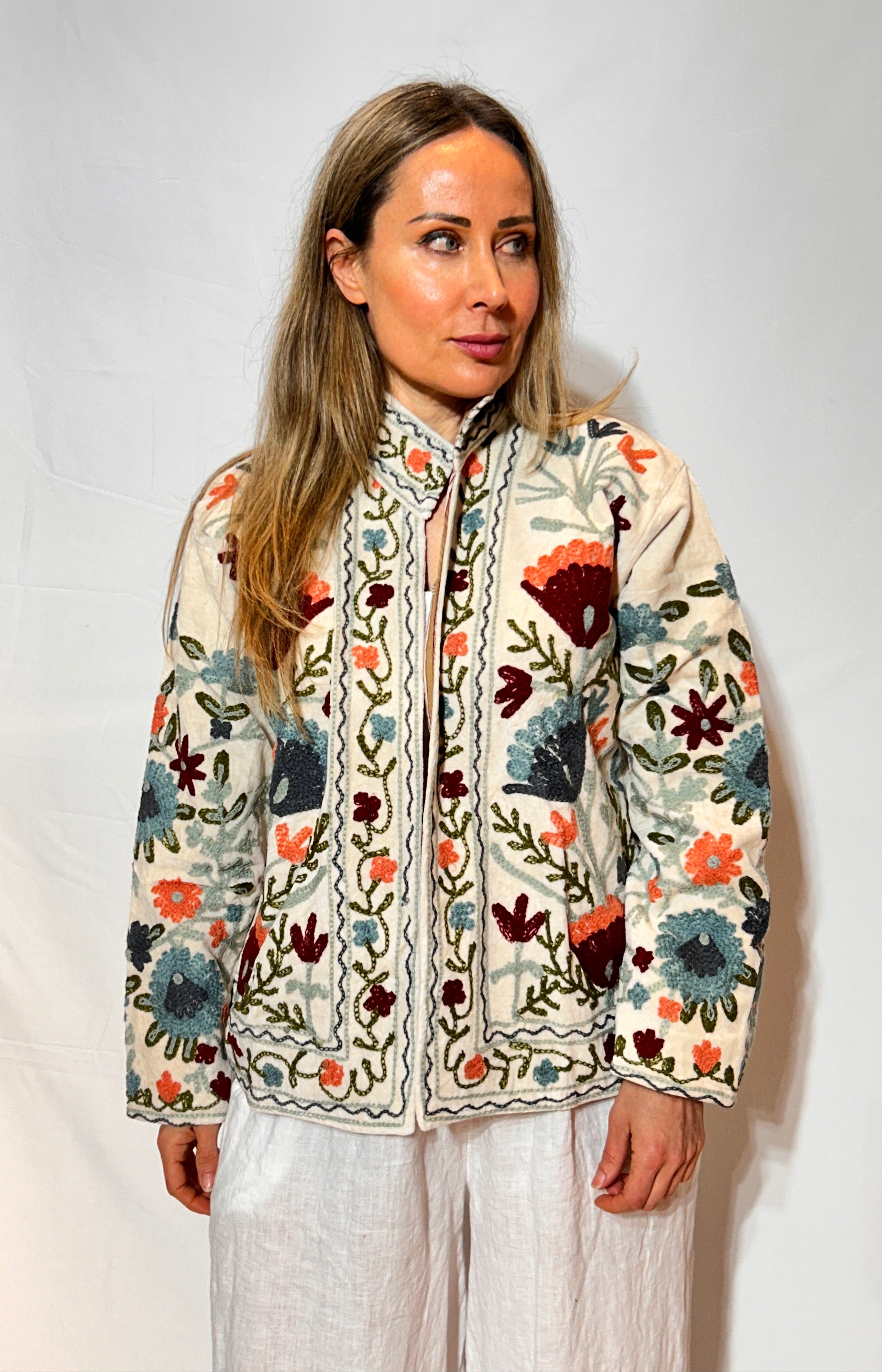 Suzani Velvet Jacket – Ivory Wildflower Garden