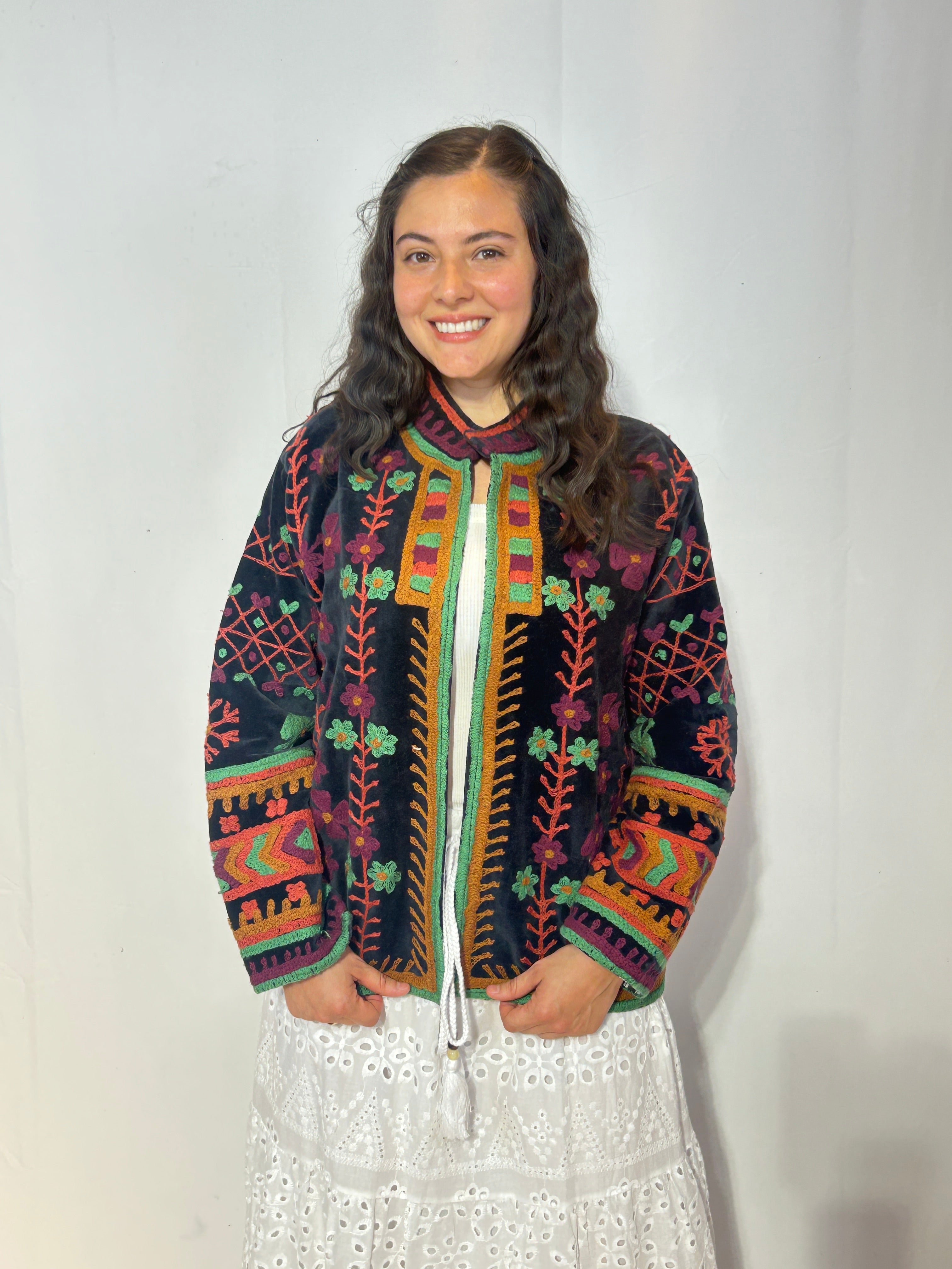 Suzani Hand-Embroidered Velvet Jacket – Midnight Folklore