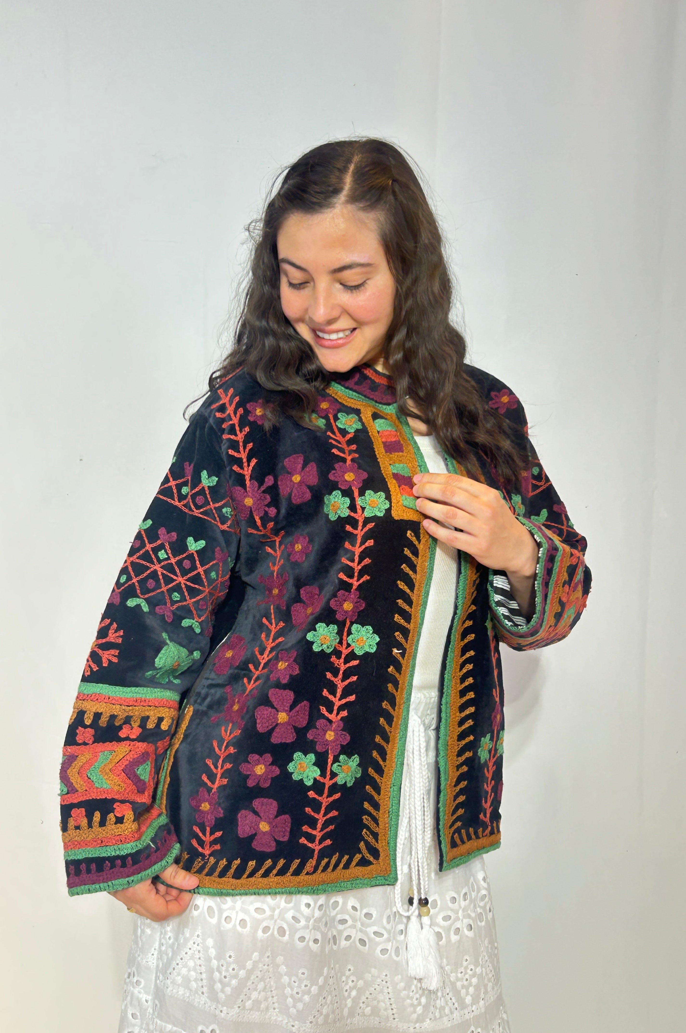 Suzani Hand-Embroidered Velvet Jacket – Midnight Folklore