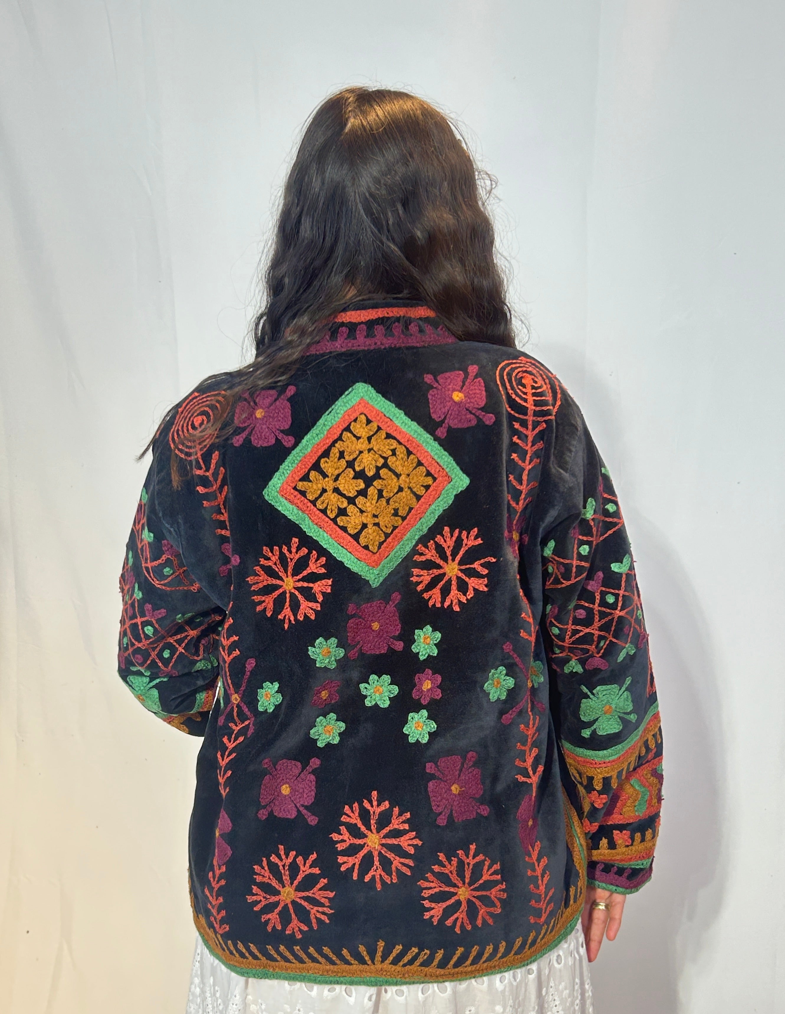 Suzani Hand-Embroidered Velvet Jacket – Midnight Folklore
