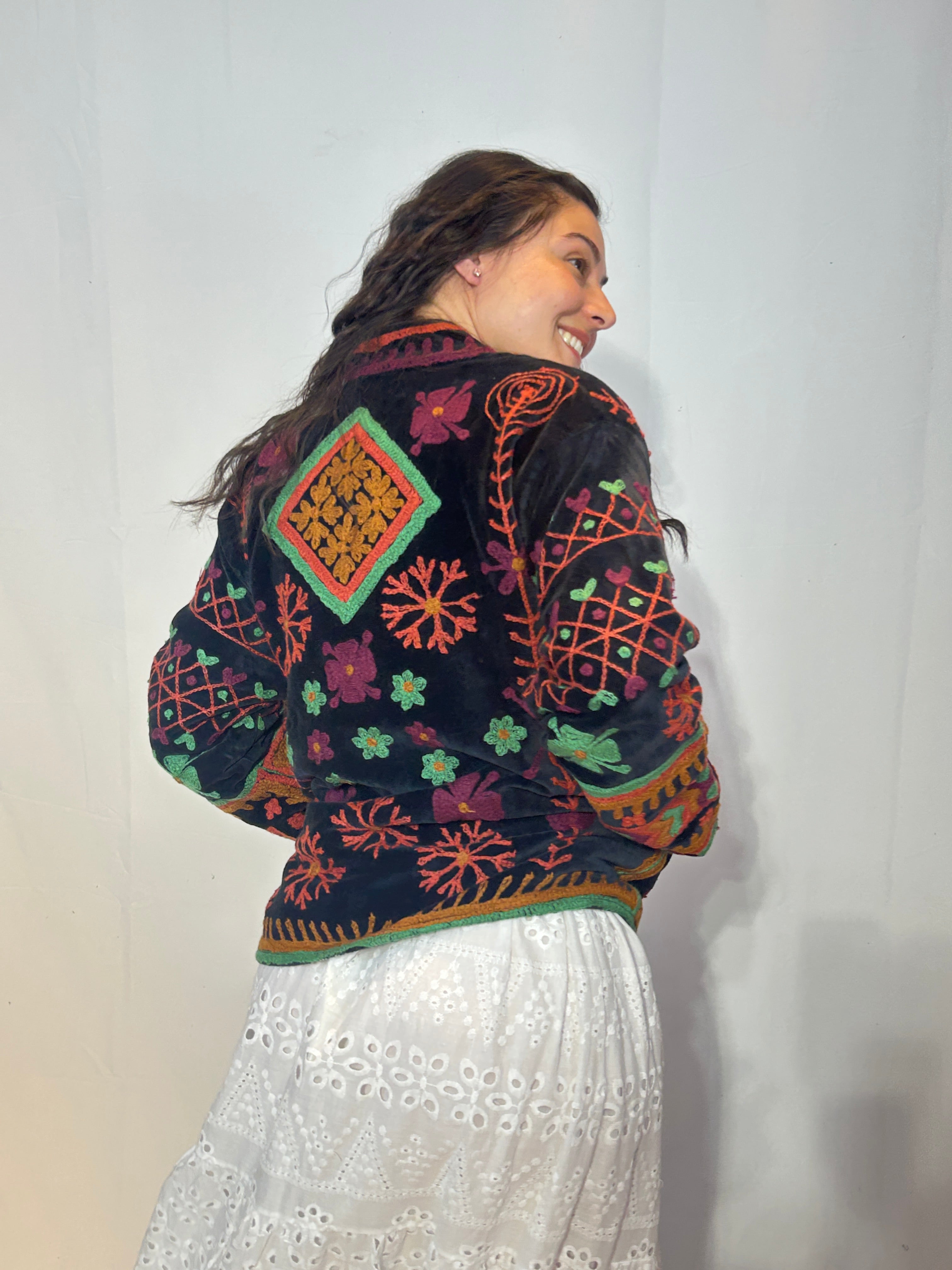 Suzani Hand-Embroidered Velvet Jacket – Midnight Folklore