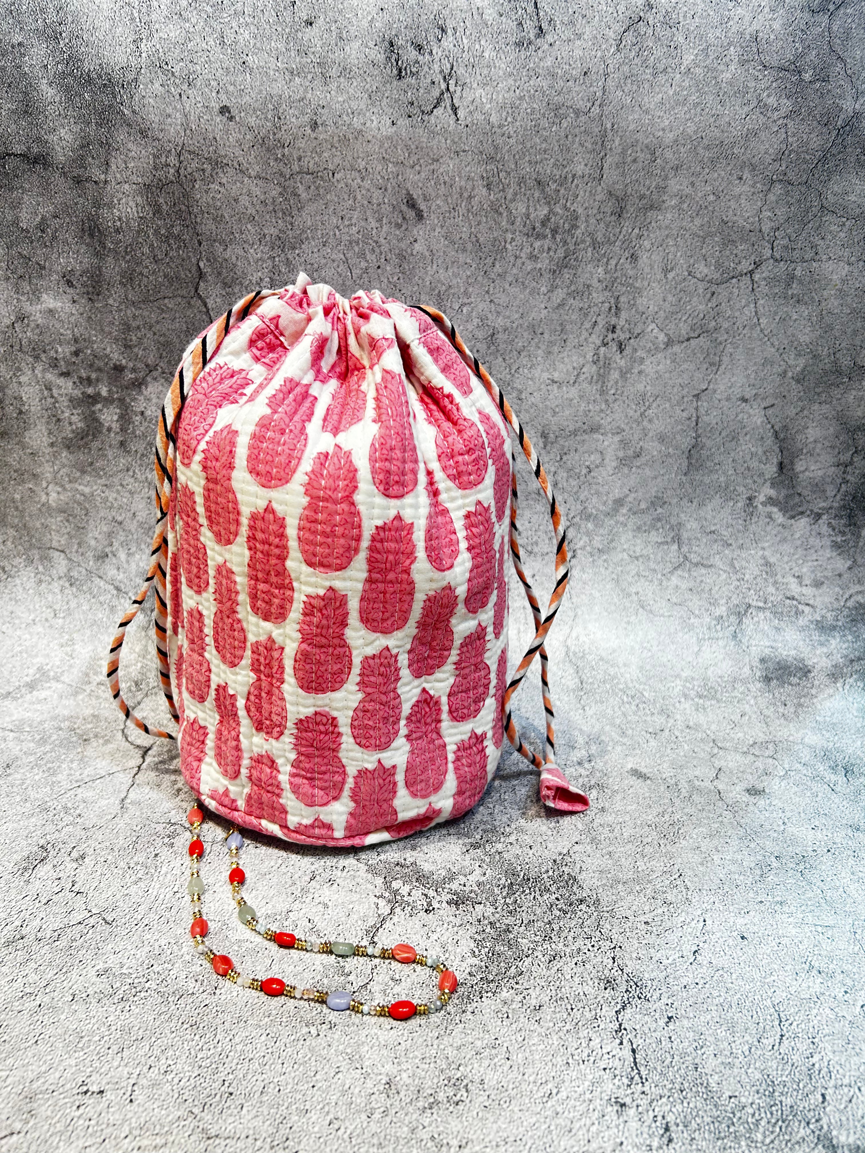 Handblock Printed Drawstring Bag