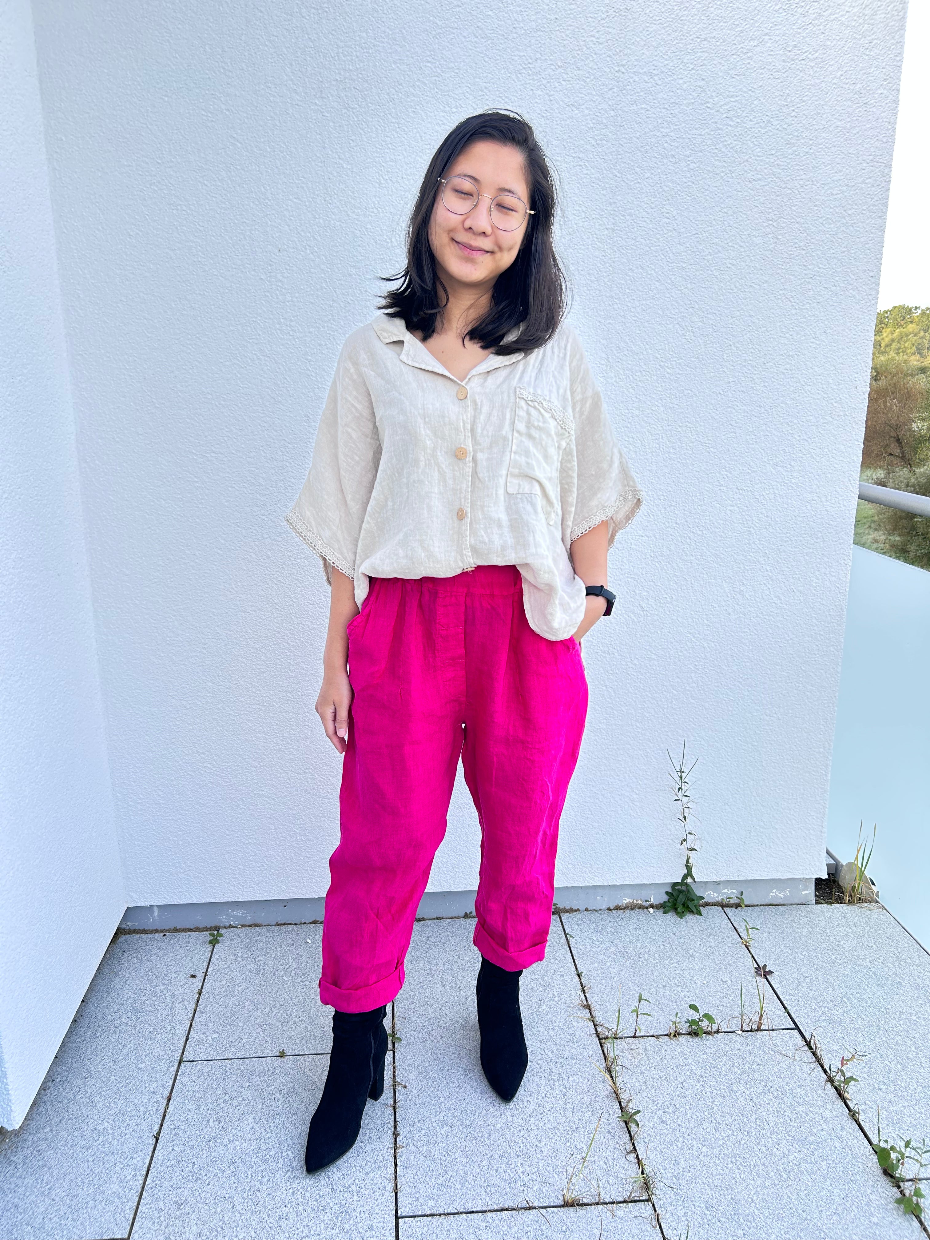 Magenta Bloom Linen Pants