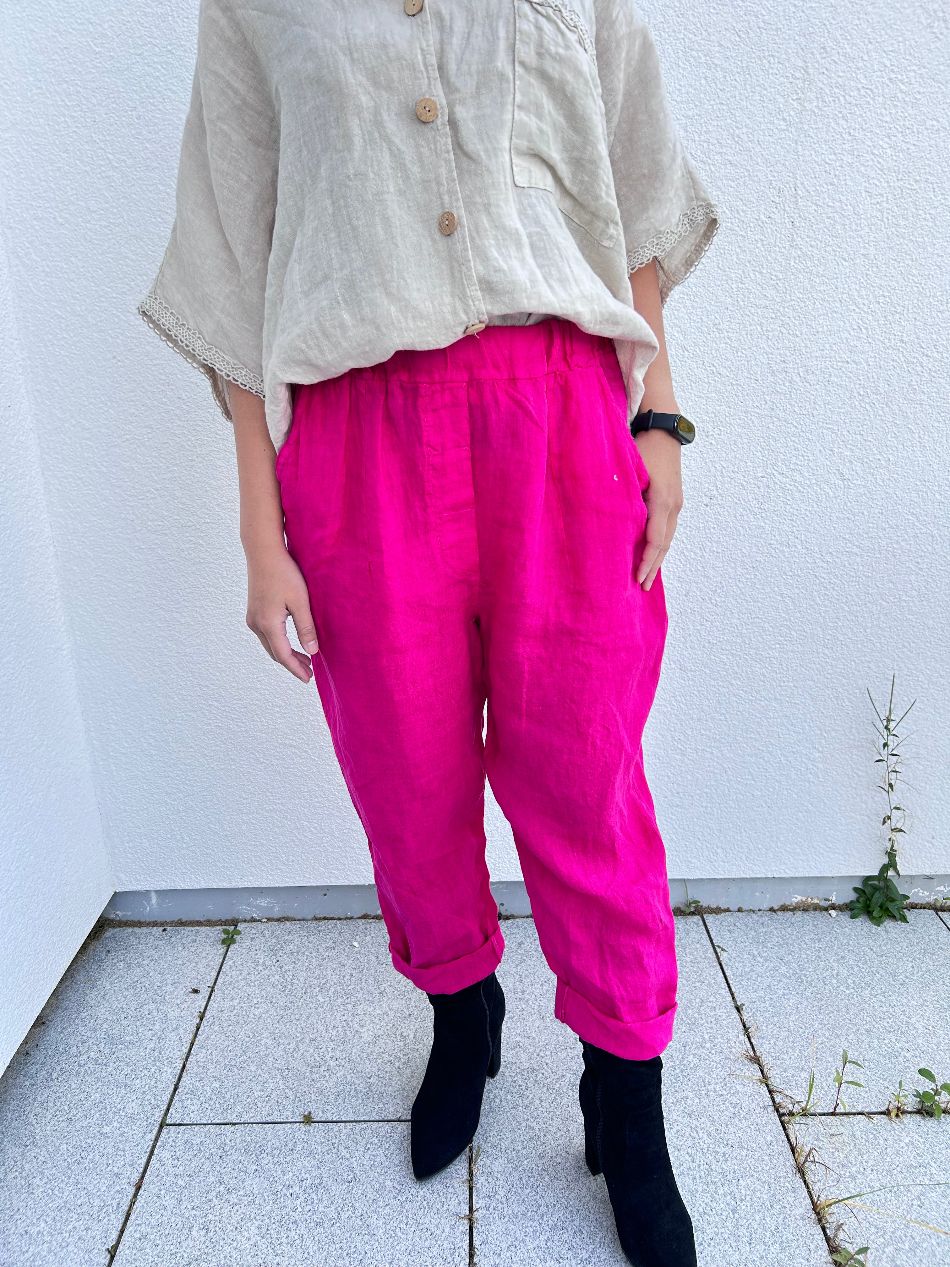 Magenta Bloom Linen Pants
