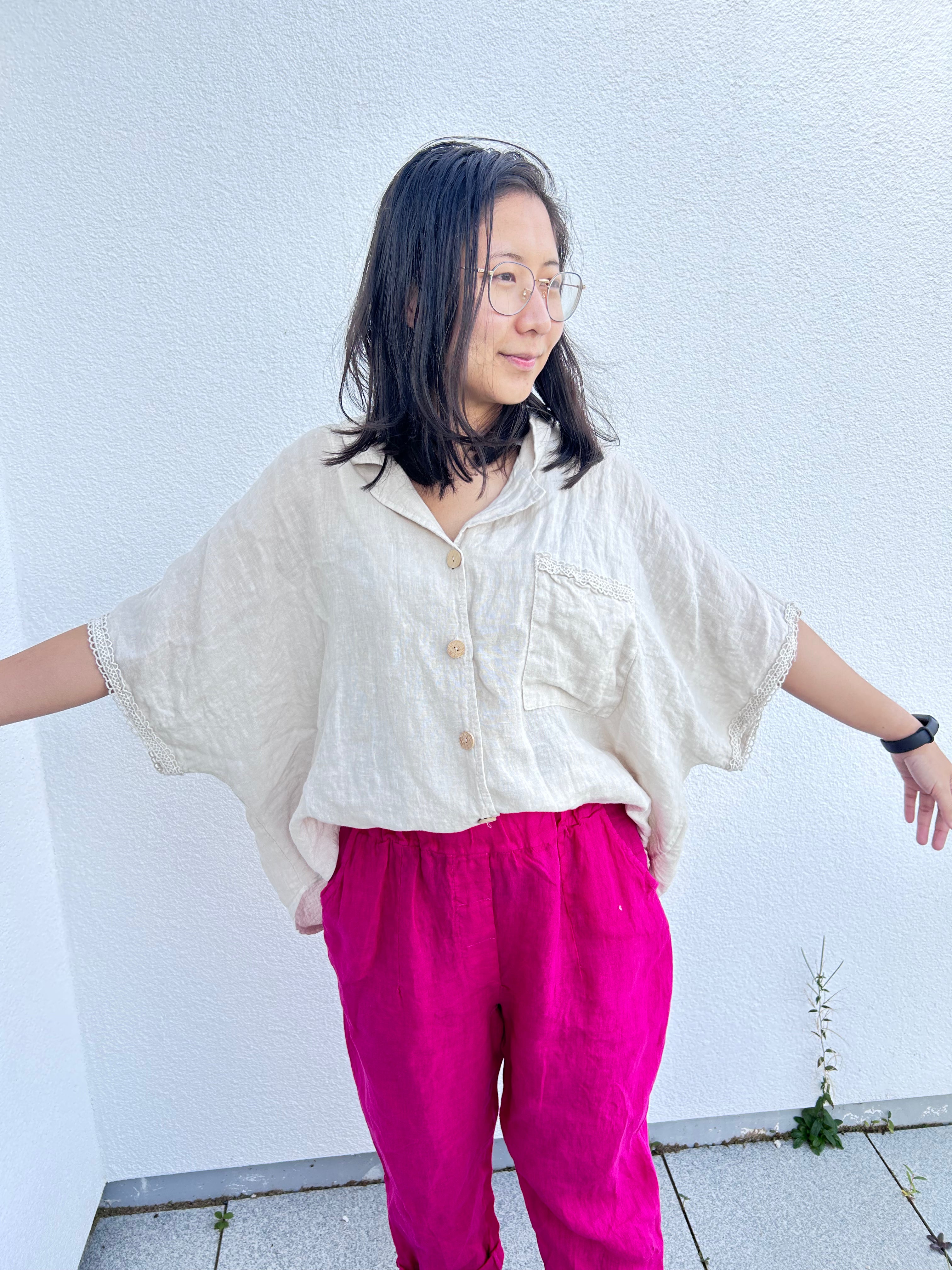 Magenta Bloom Linen Pants