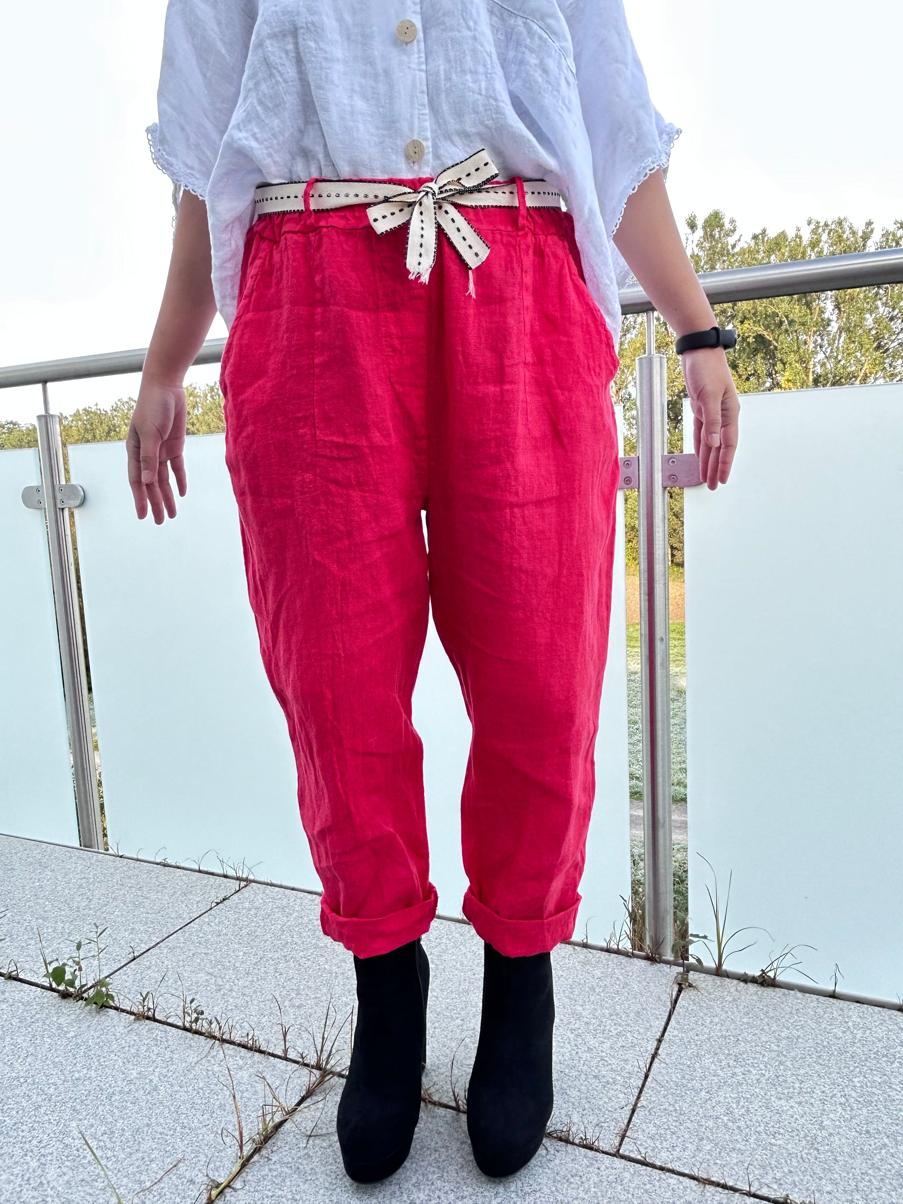 Fuschia Bloom Linen Pants