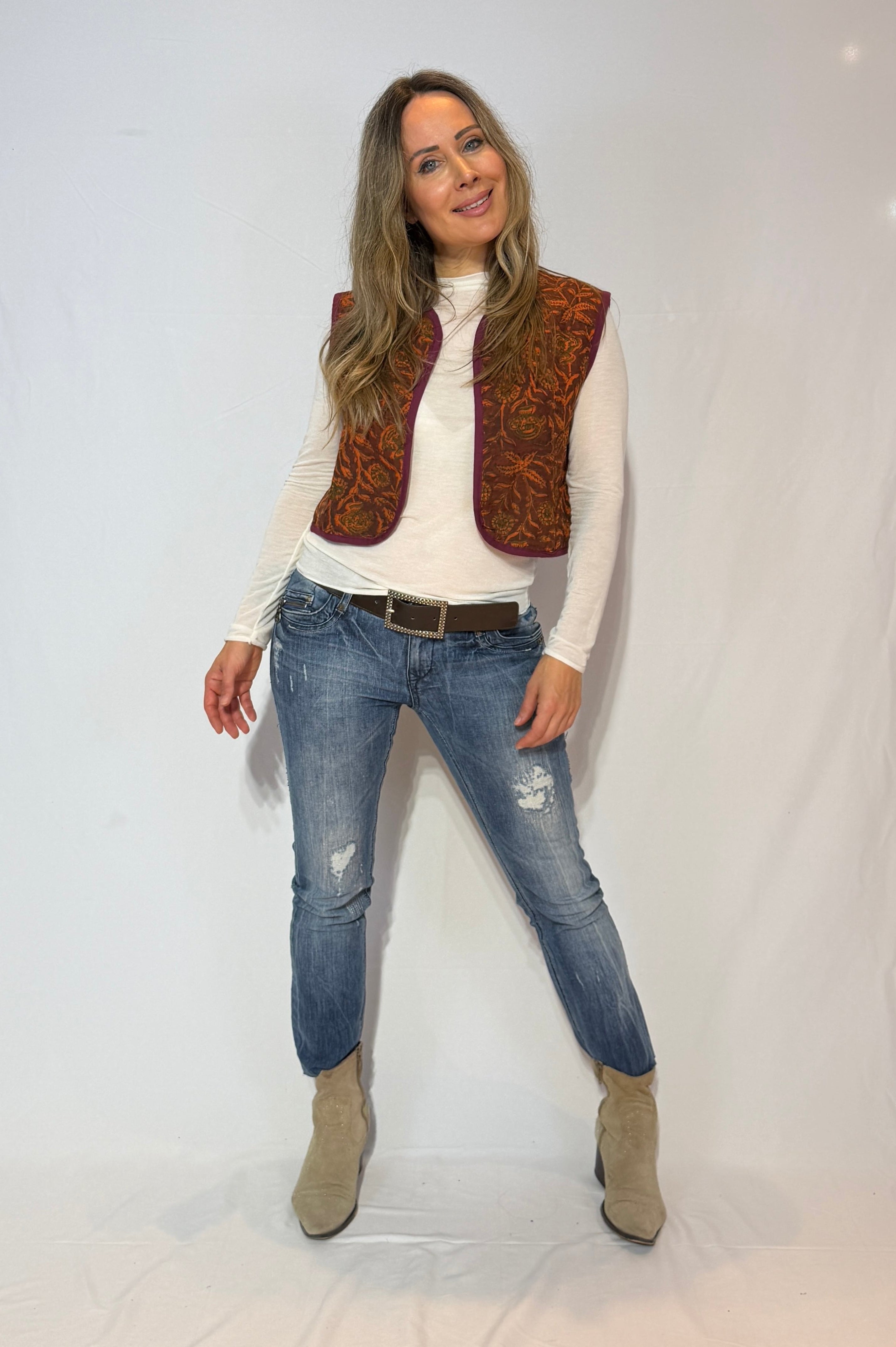 Handmade Kantha Quilt Vest – Copper Bloom & Plum