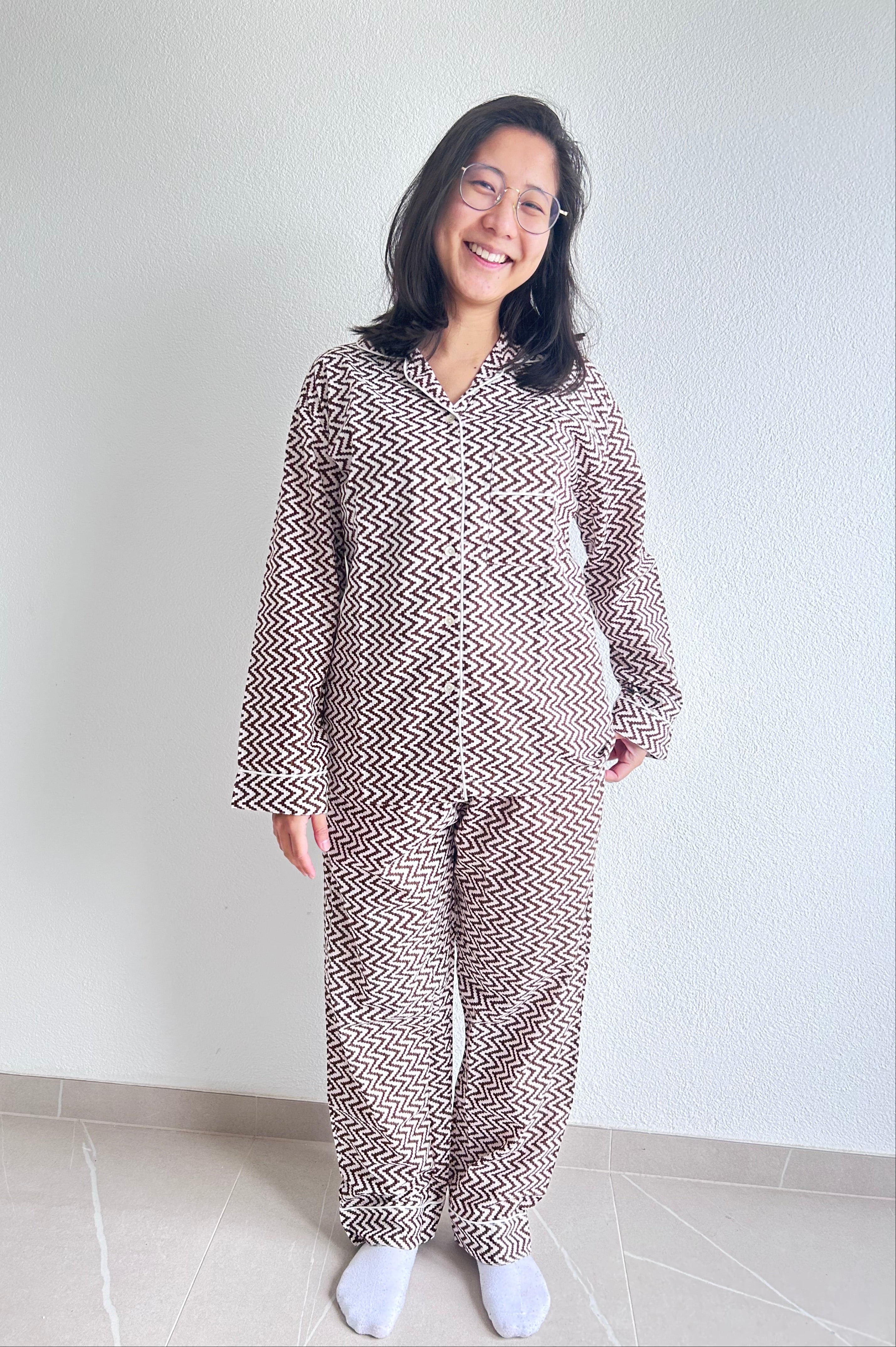 Brown Mirage Hand Block Printed Pajamas Set