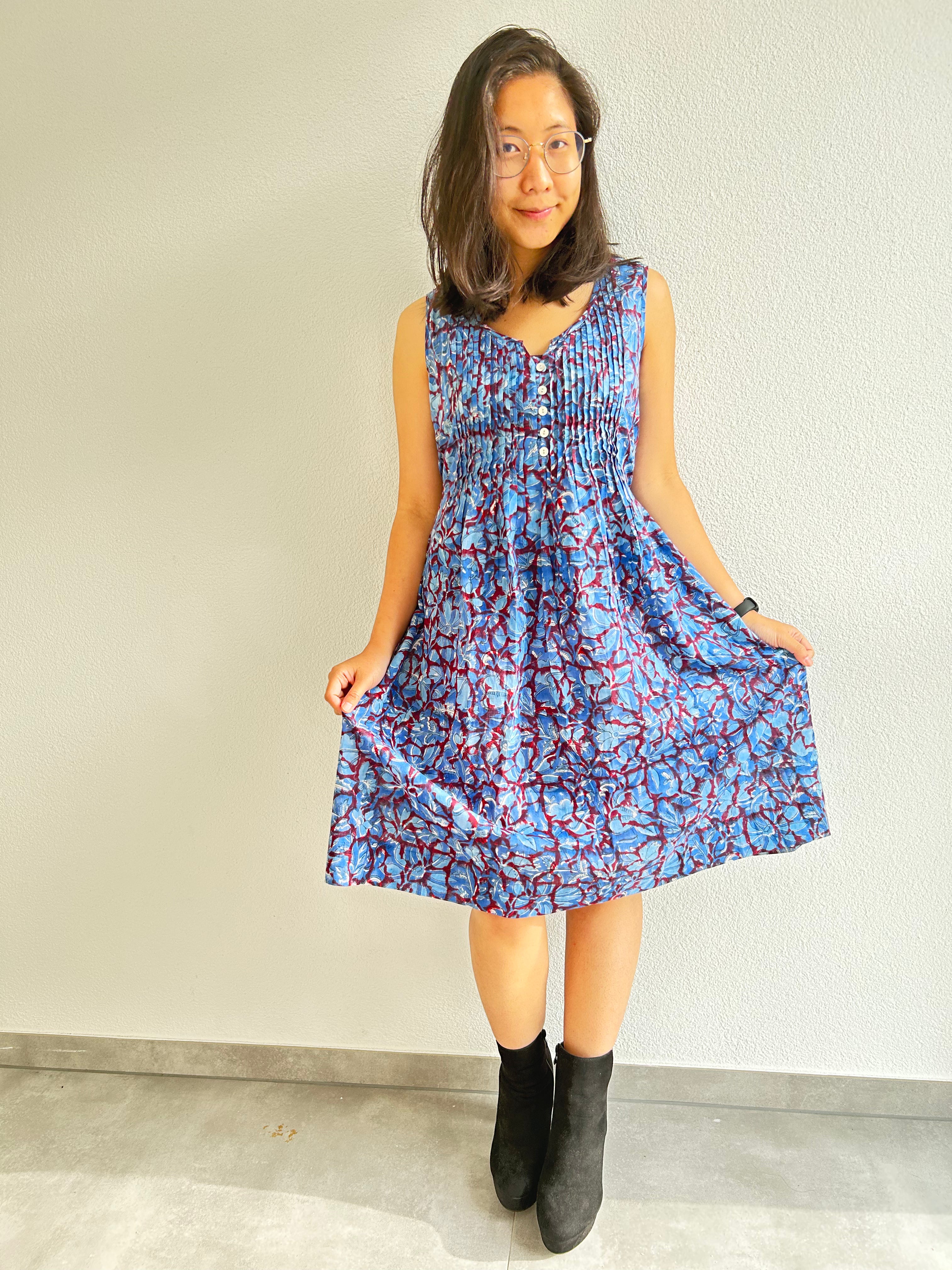 Lagoon Petal Hand Block Printed Dress