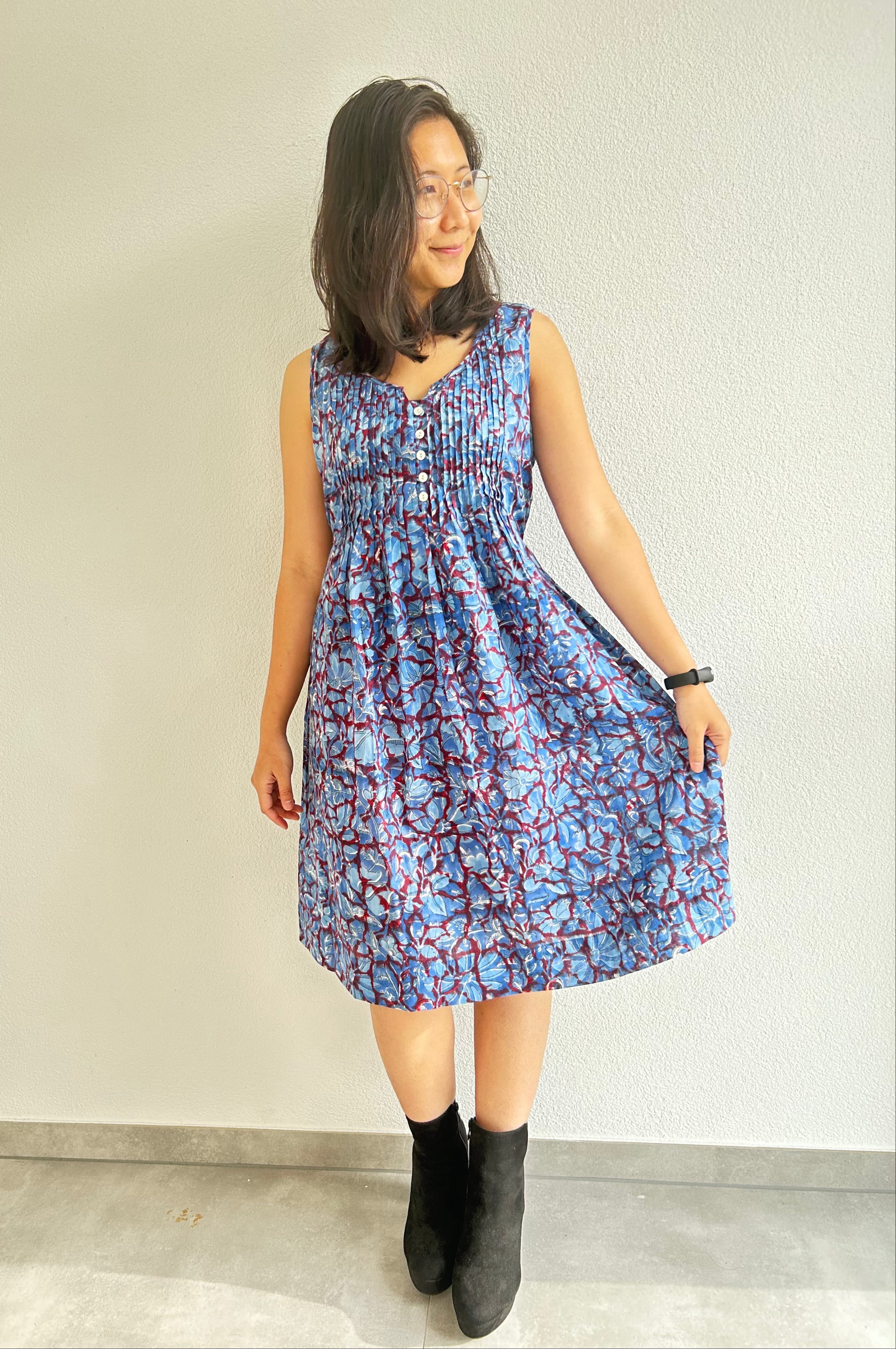 Lagoon Petal Hand-Block Printed Dress