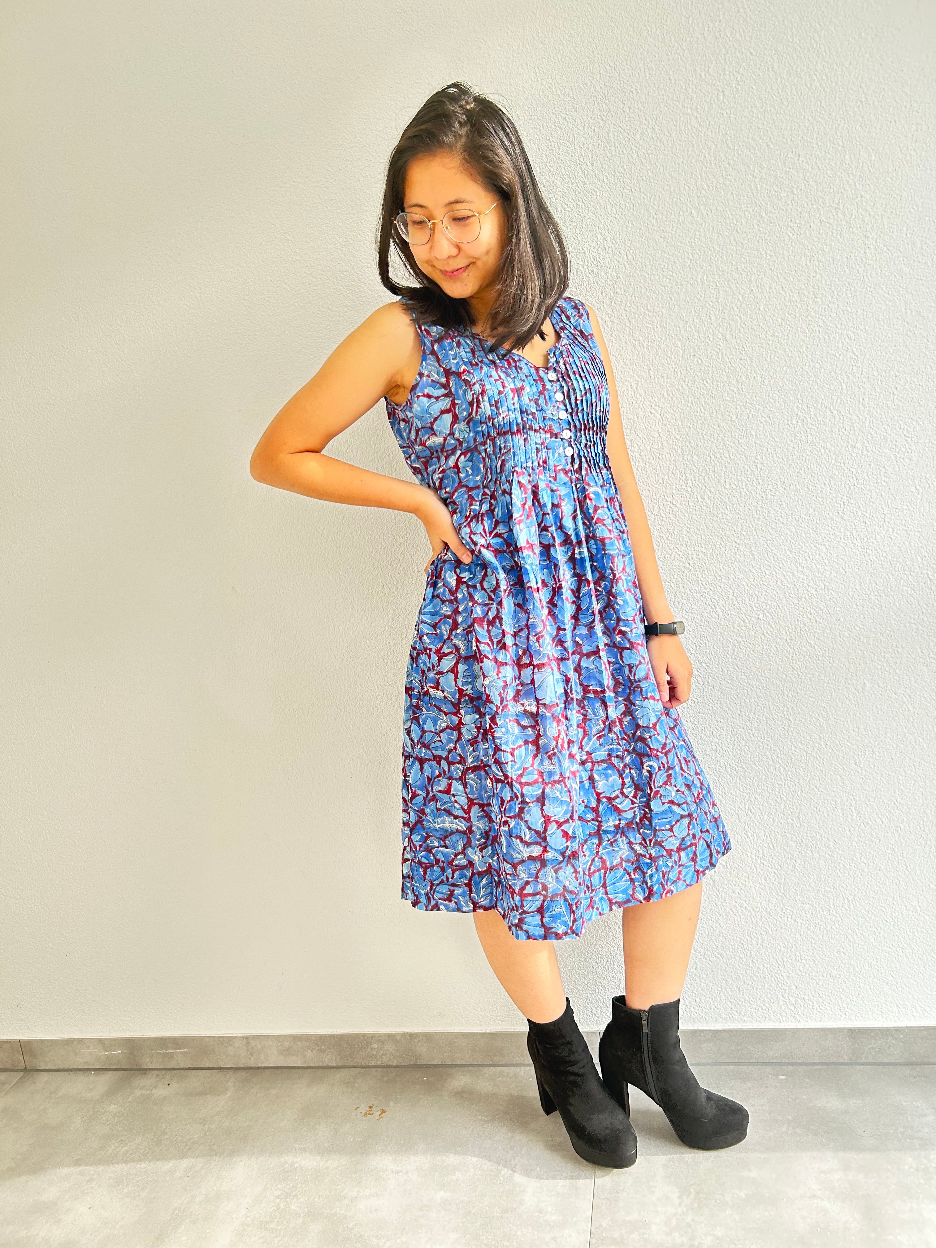 Lagoon Petal Hand-Block Printed Dress
