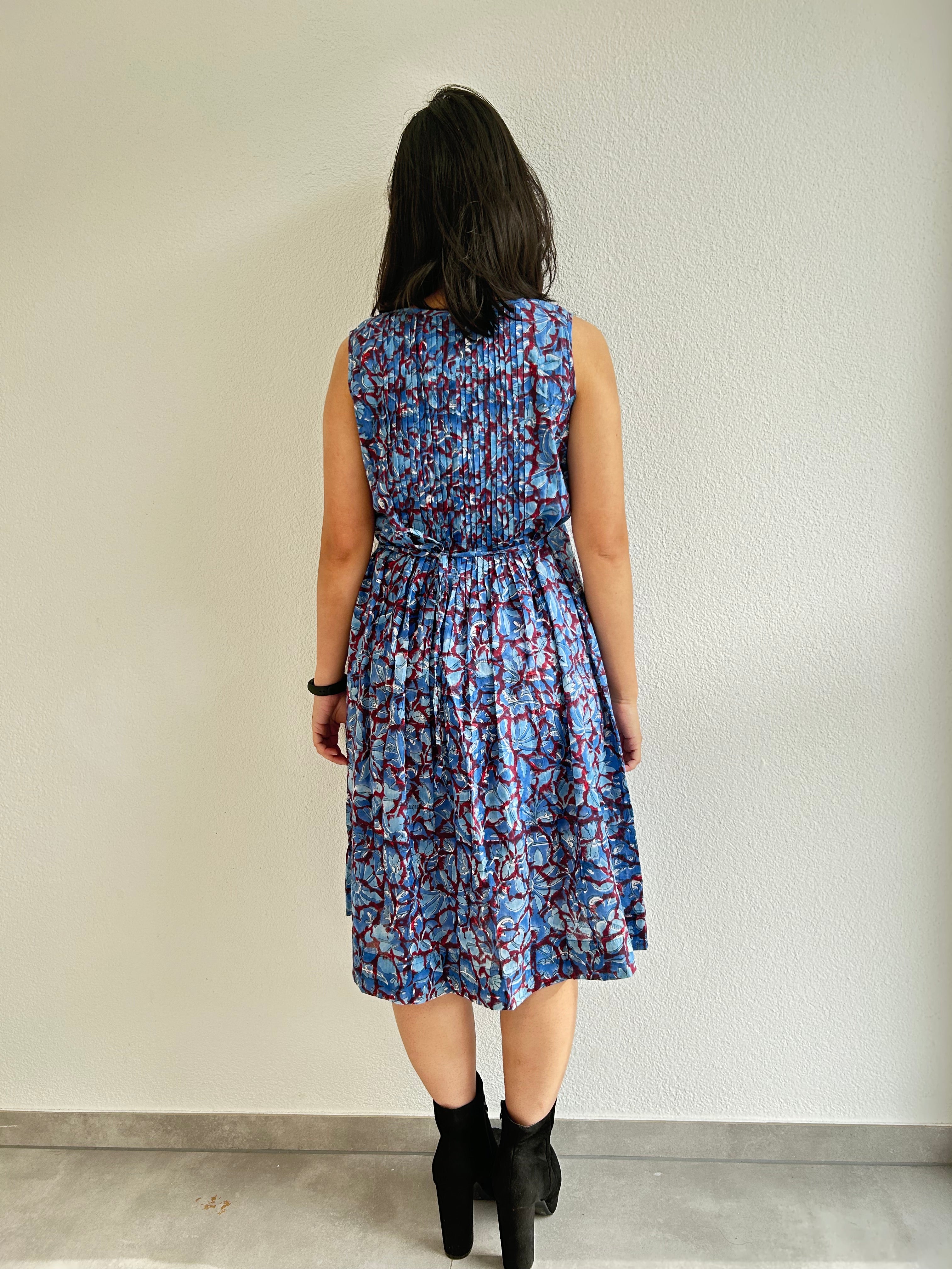 Lagoon Petal Hand-Block Printed Dress