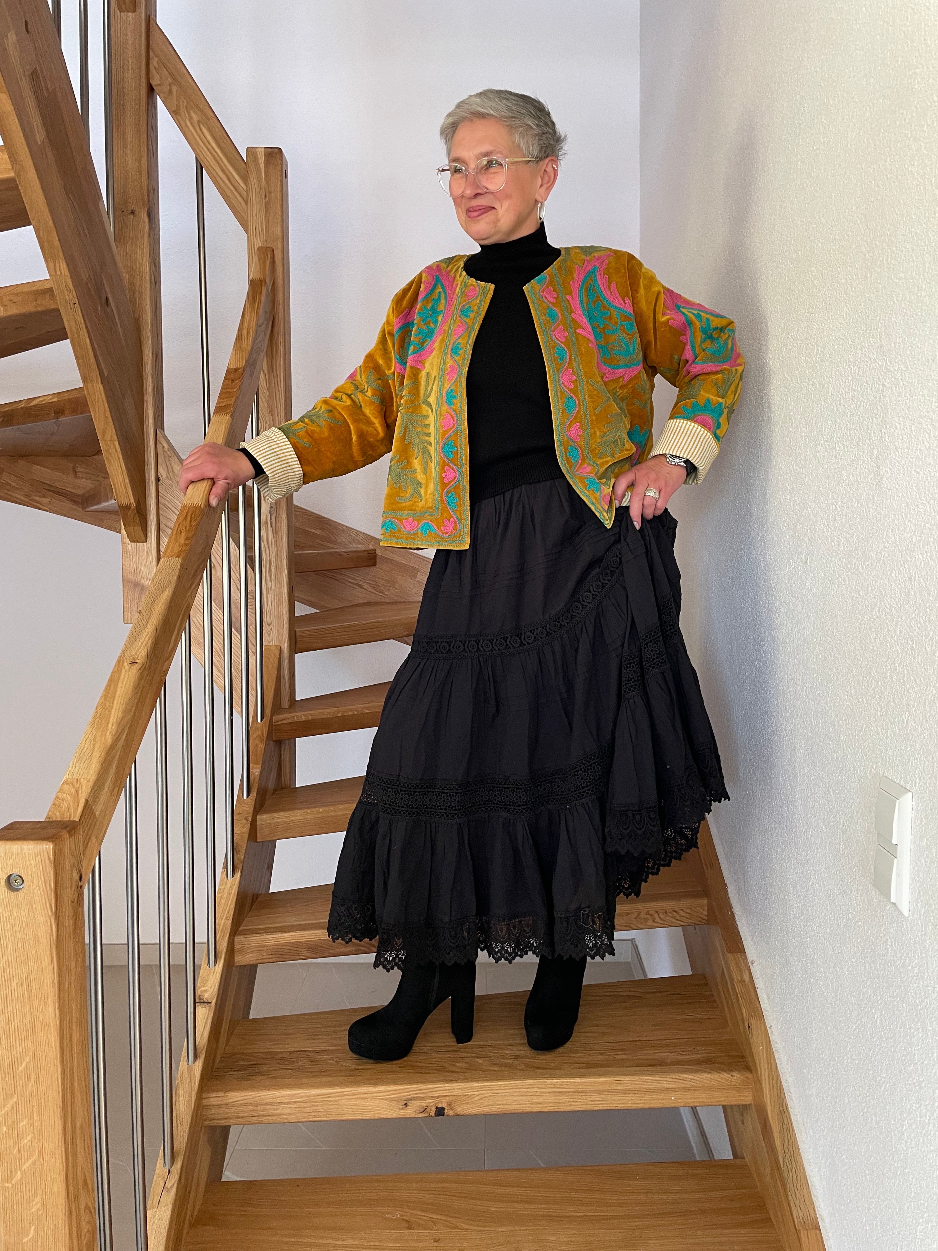 Kashmir Gold Hand-Embroidered Velvet Suzani Jacket