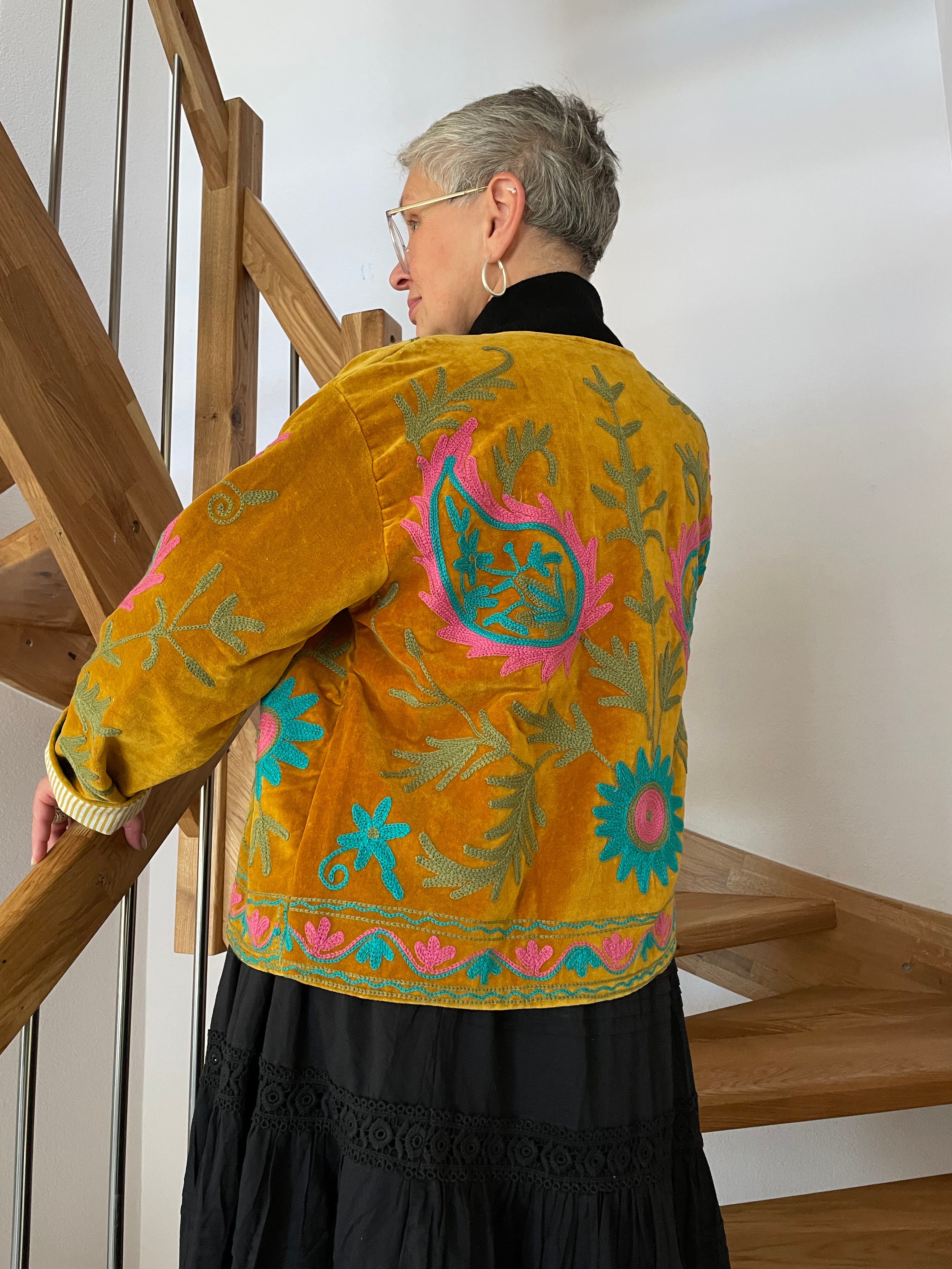 Kashmir Gold Hand-Embroidered Velvet Suzani Jacket