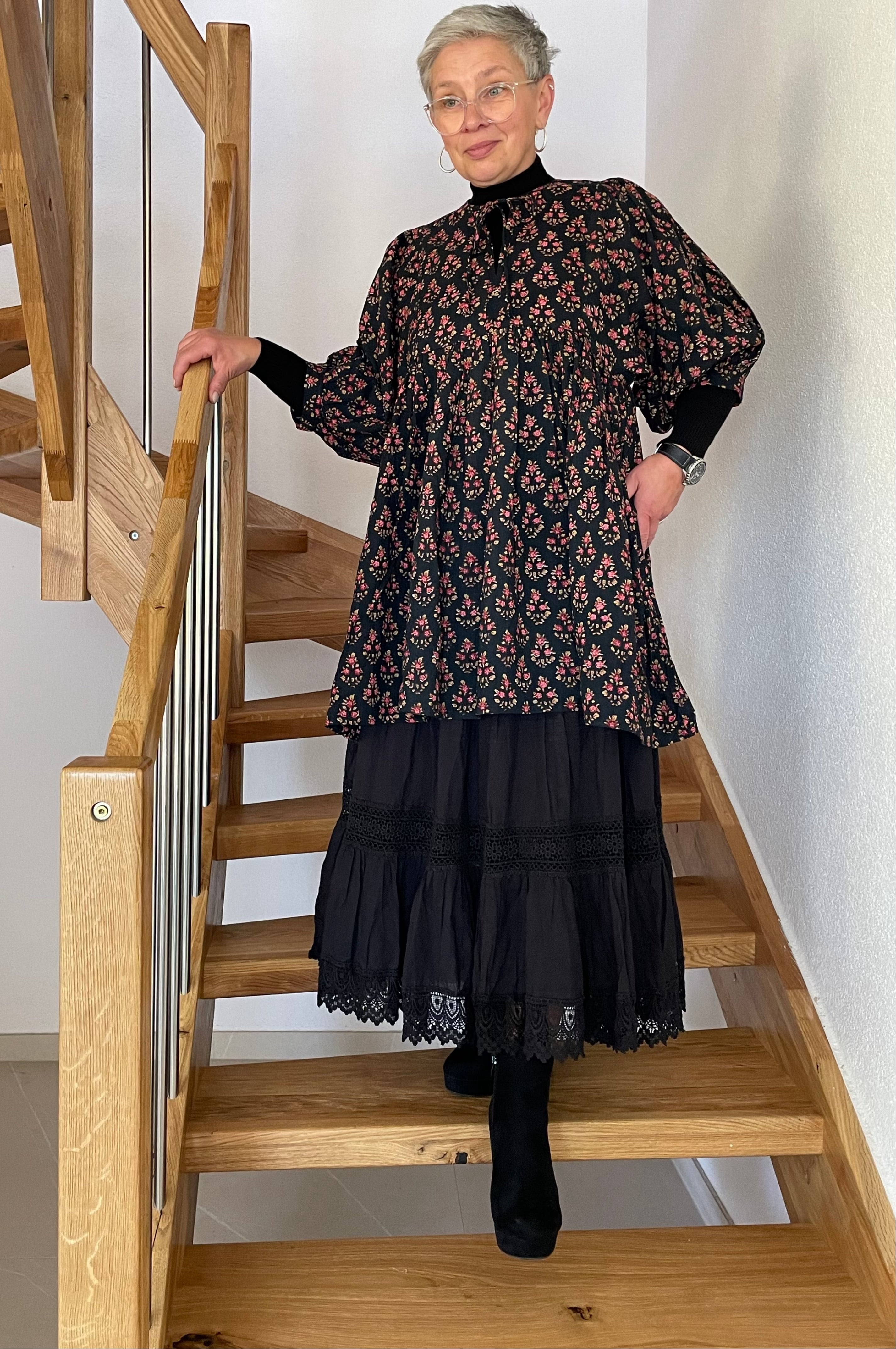 Midnight Blossom Hand Block Printed Dress